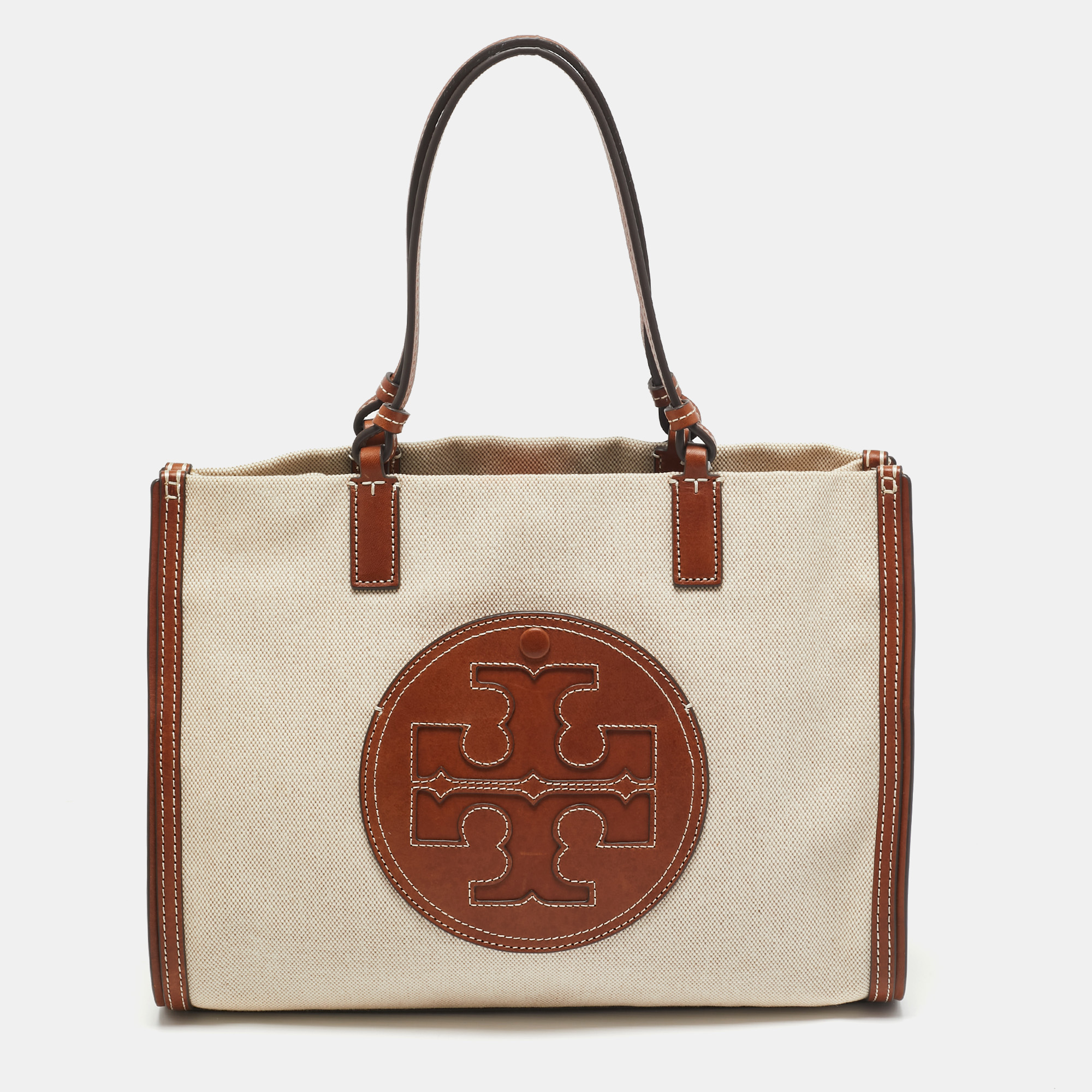 

Tory Burch Brown/Beige Canvas and Leather Ella Tote