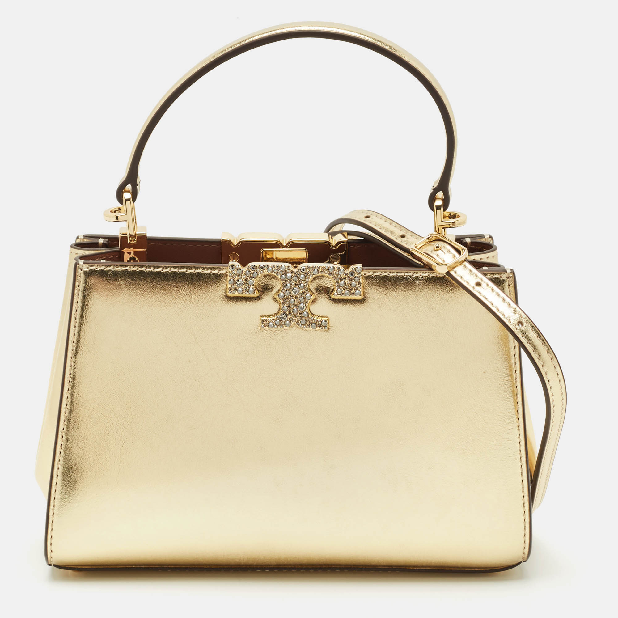

Tory Burch Gold Leather Mini Eleanor Top Handle Bag