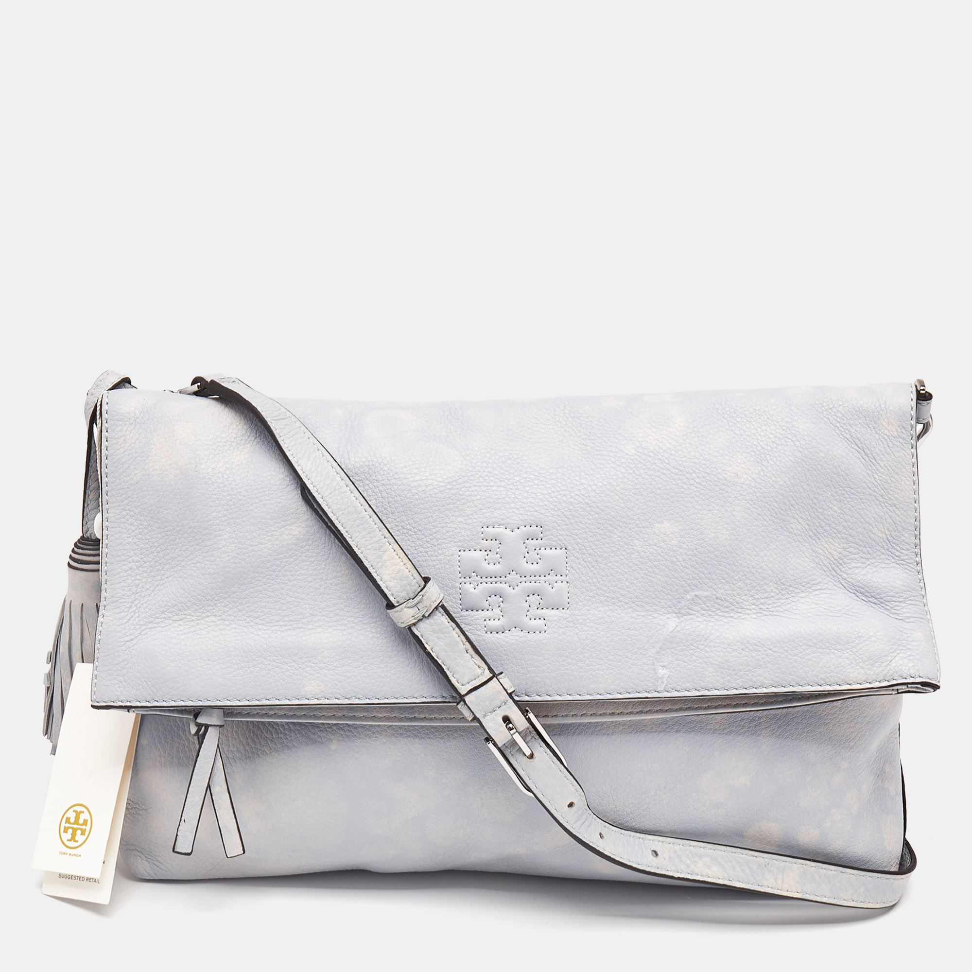 

Tory Burch Light Blue Distressed Leather Thea Fold Over Crossbody Bag