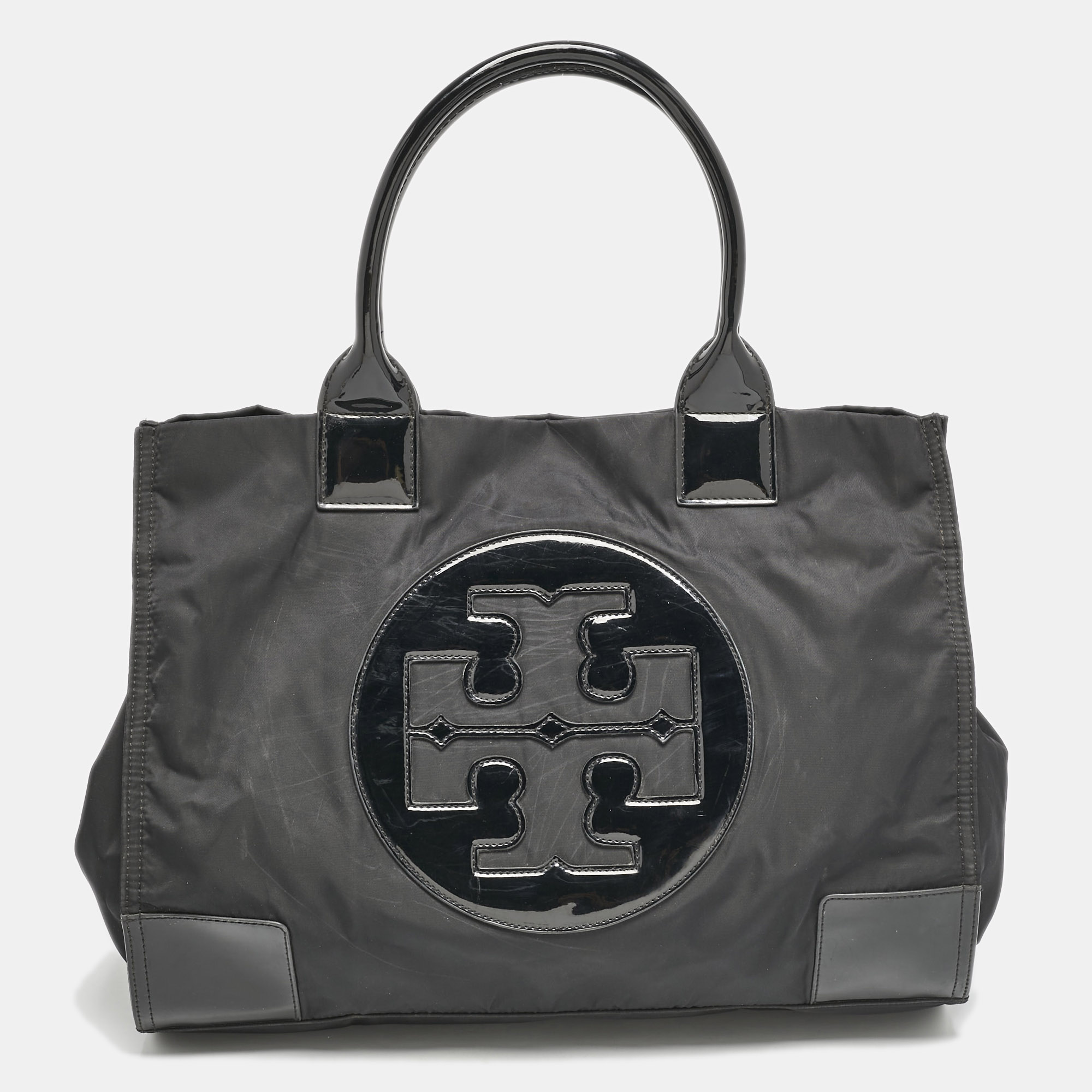

Tory Burch Black Patent Leather and Nylon Large Ella Tote