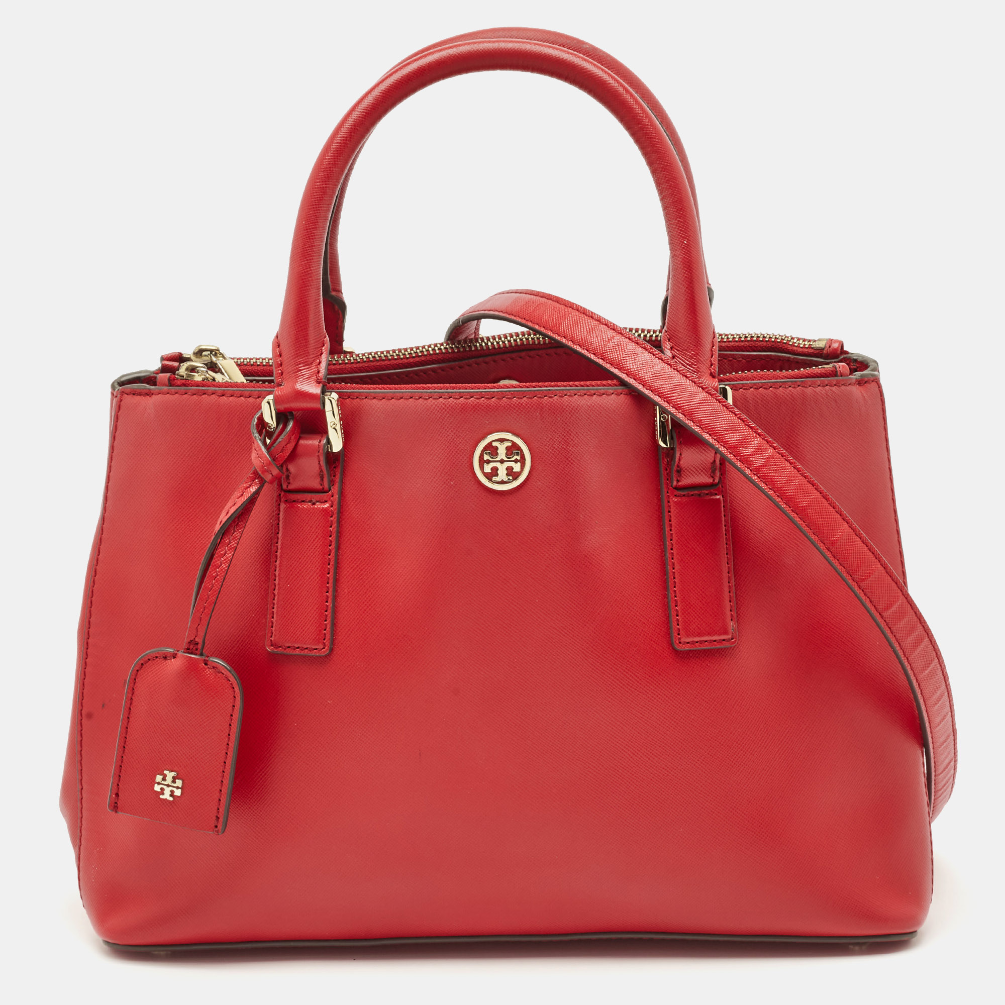 

Tory Burch Red Leather  Double Zip Robinson Tote