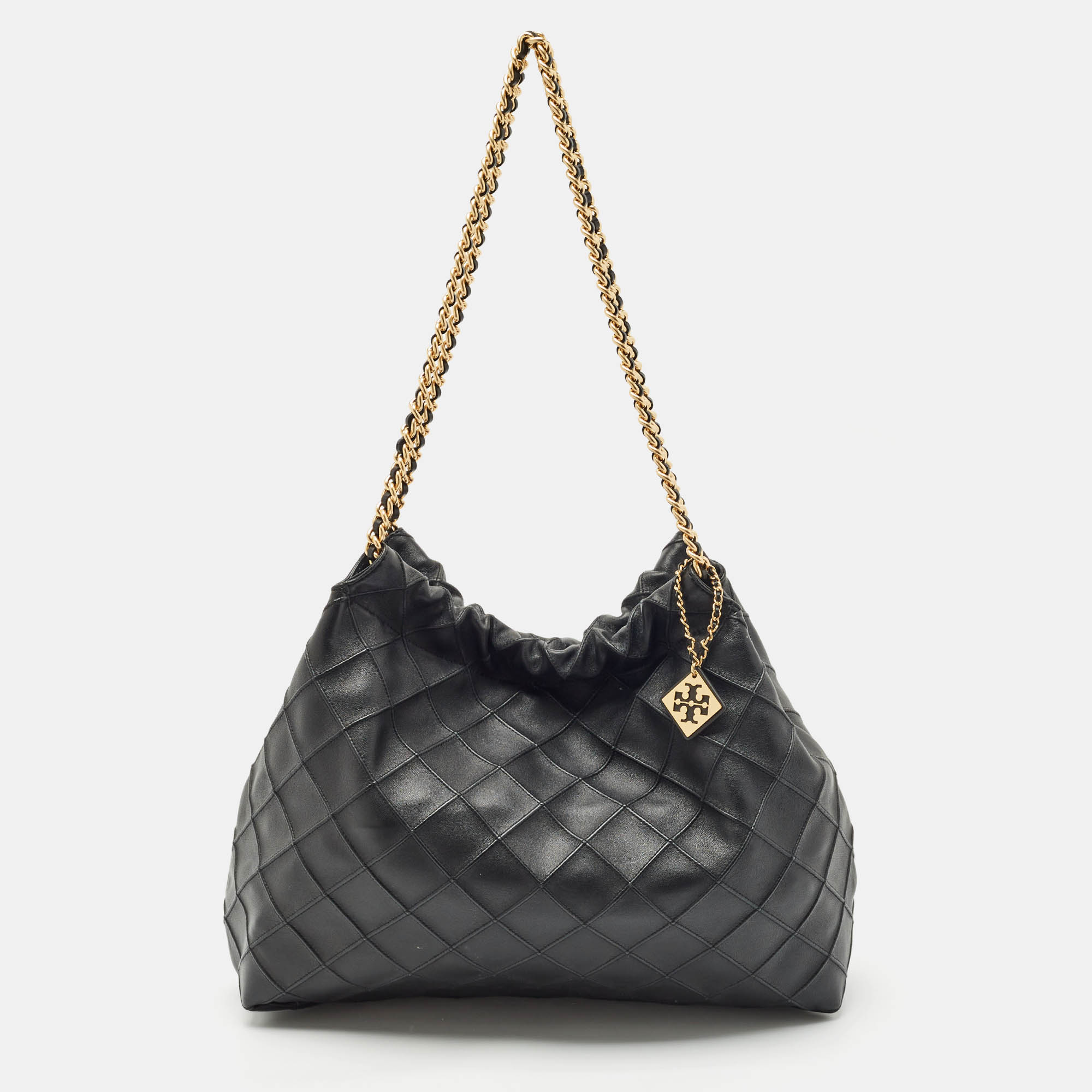 

Tory Burch Black Quilted Leather Fleming Drawstring Shoulder Bag
