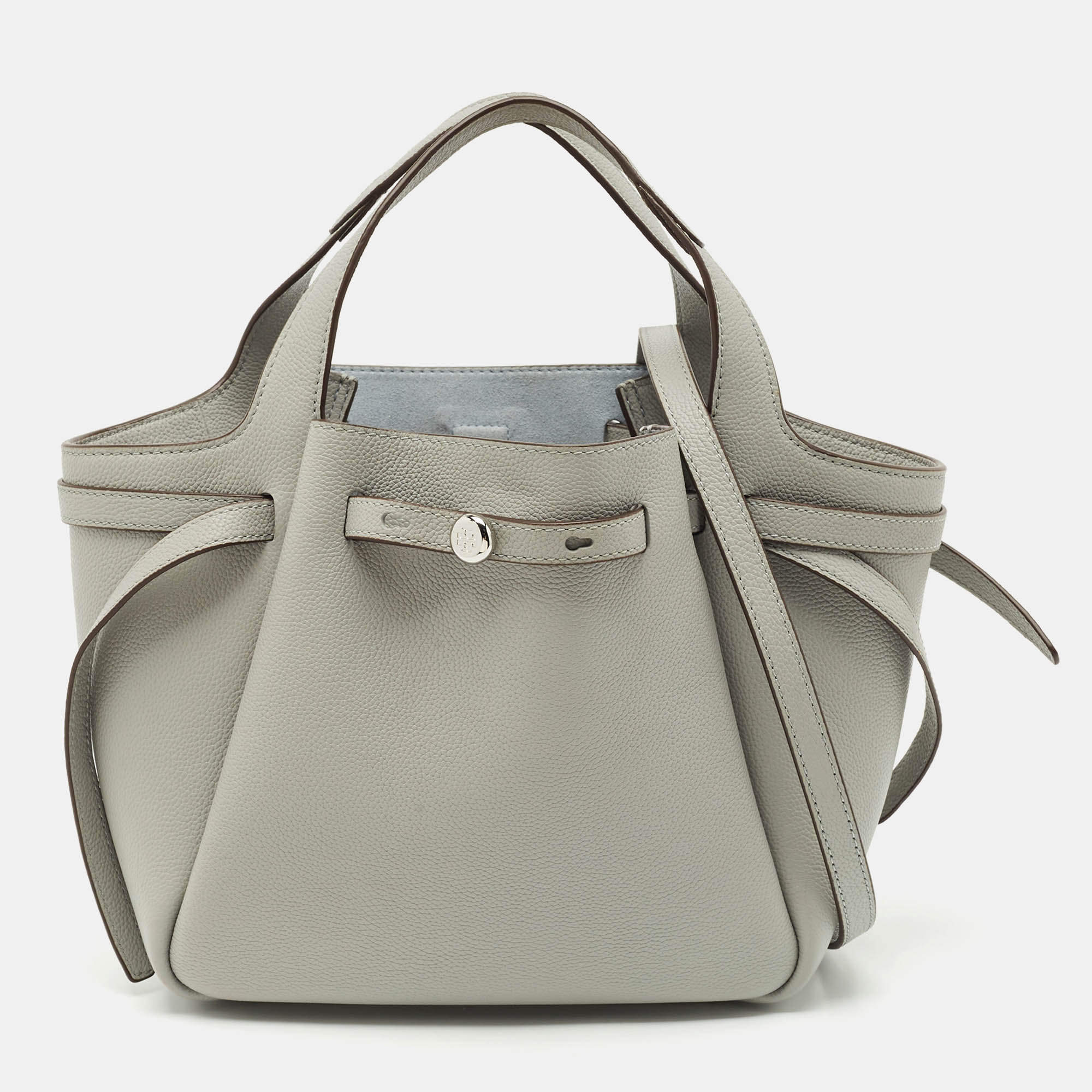 

Tory Burch Light Granite Leather  Romy Tote, Grey