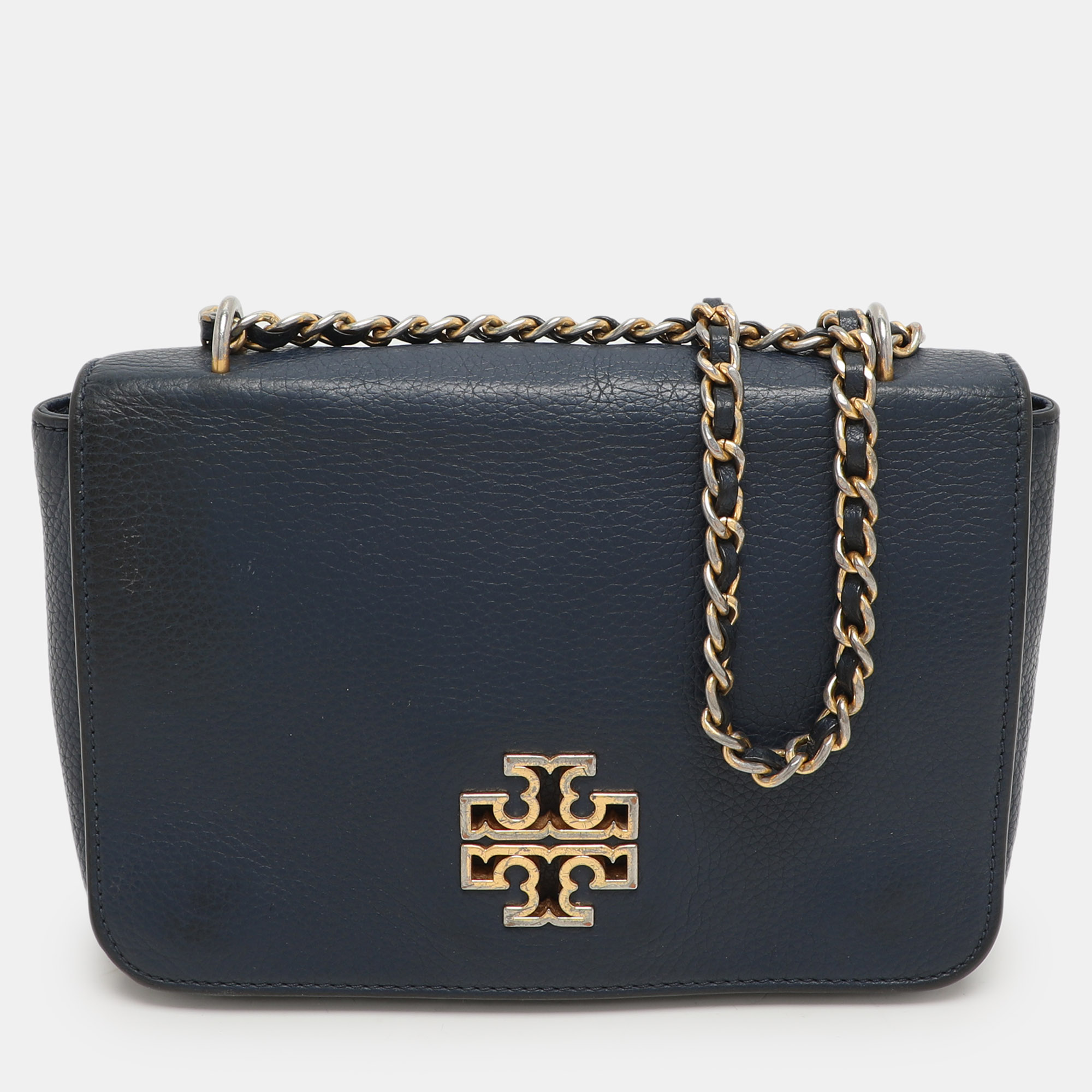 

Tory Burch Blue Leather Logo Flap Shoulder Bag