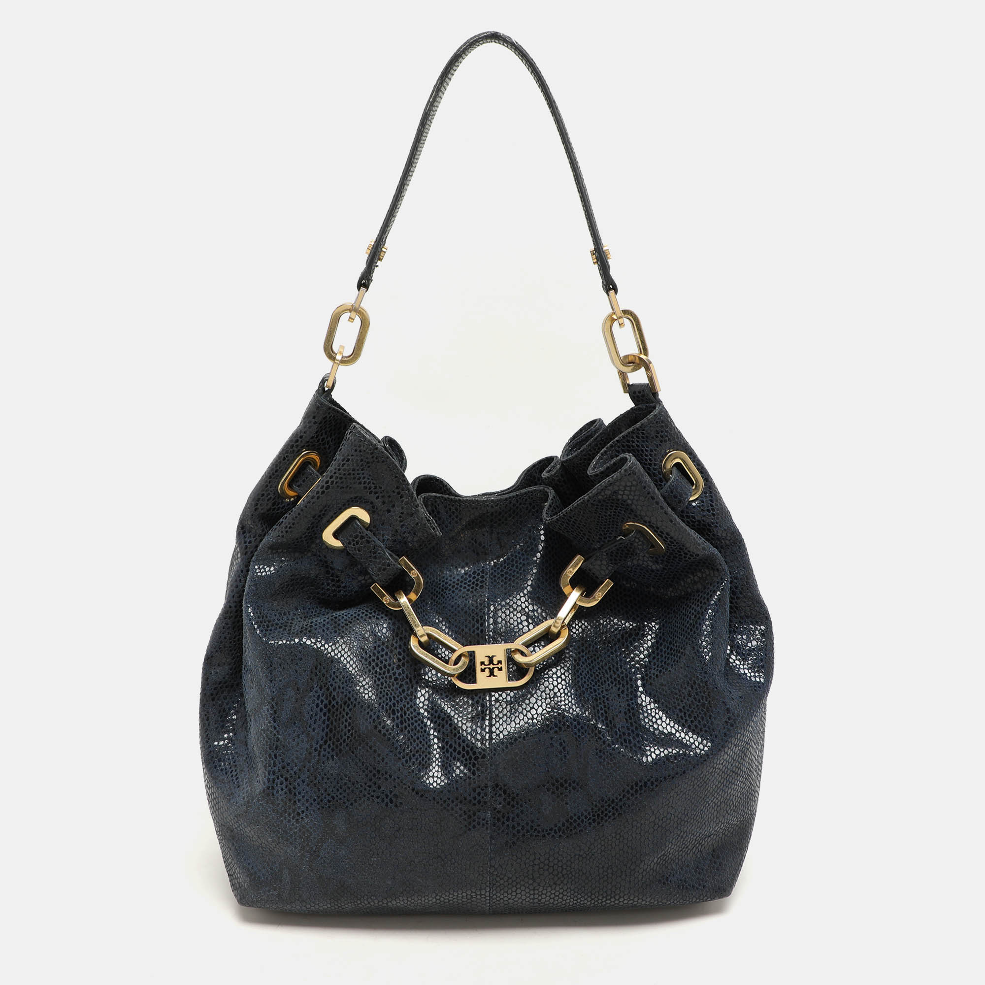 

Tory Burch Black Python Embossed Leather Hobo, Blue