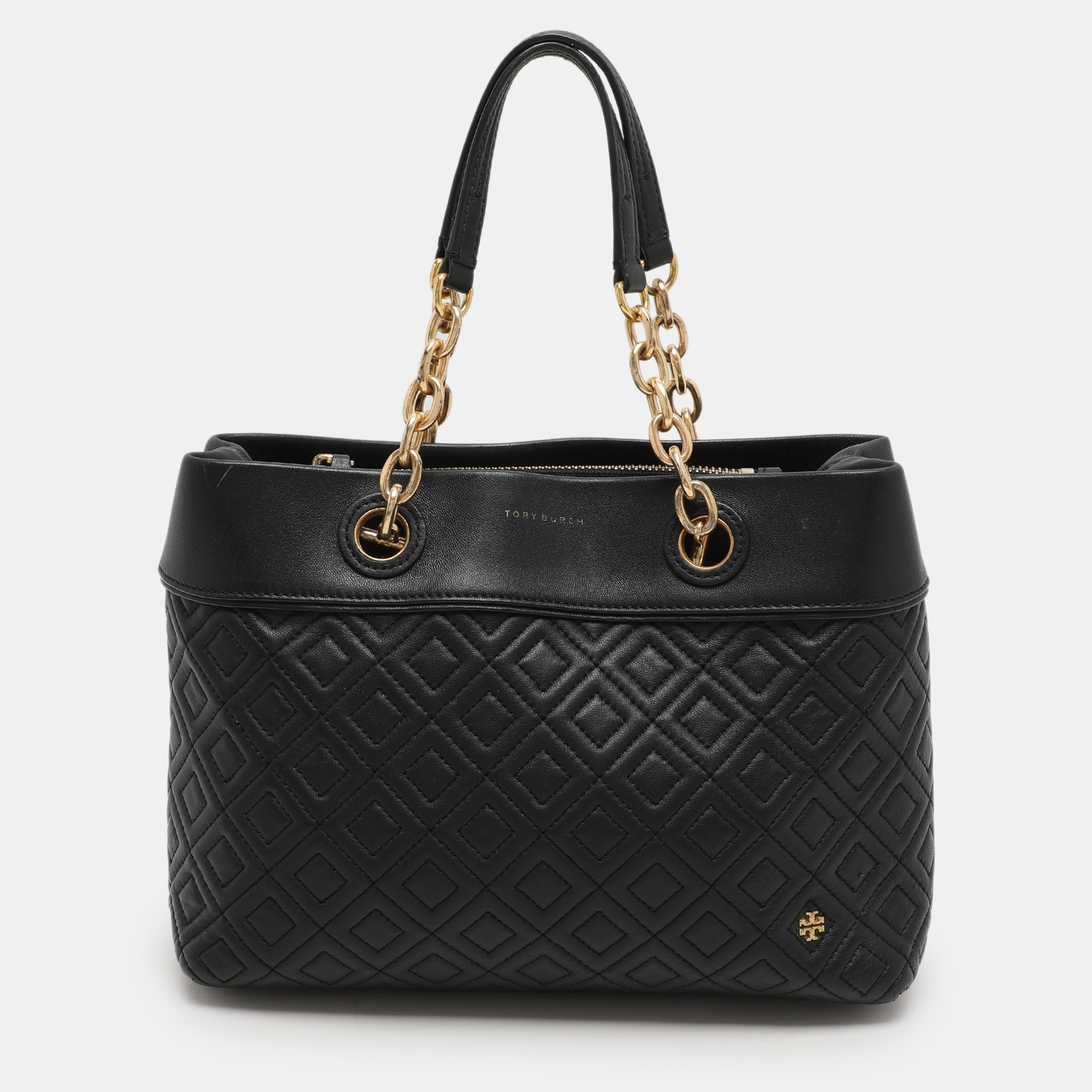 

Tory Burch Black Quilted Leather Fleming Chain Tote
