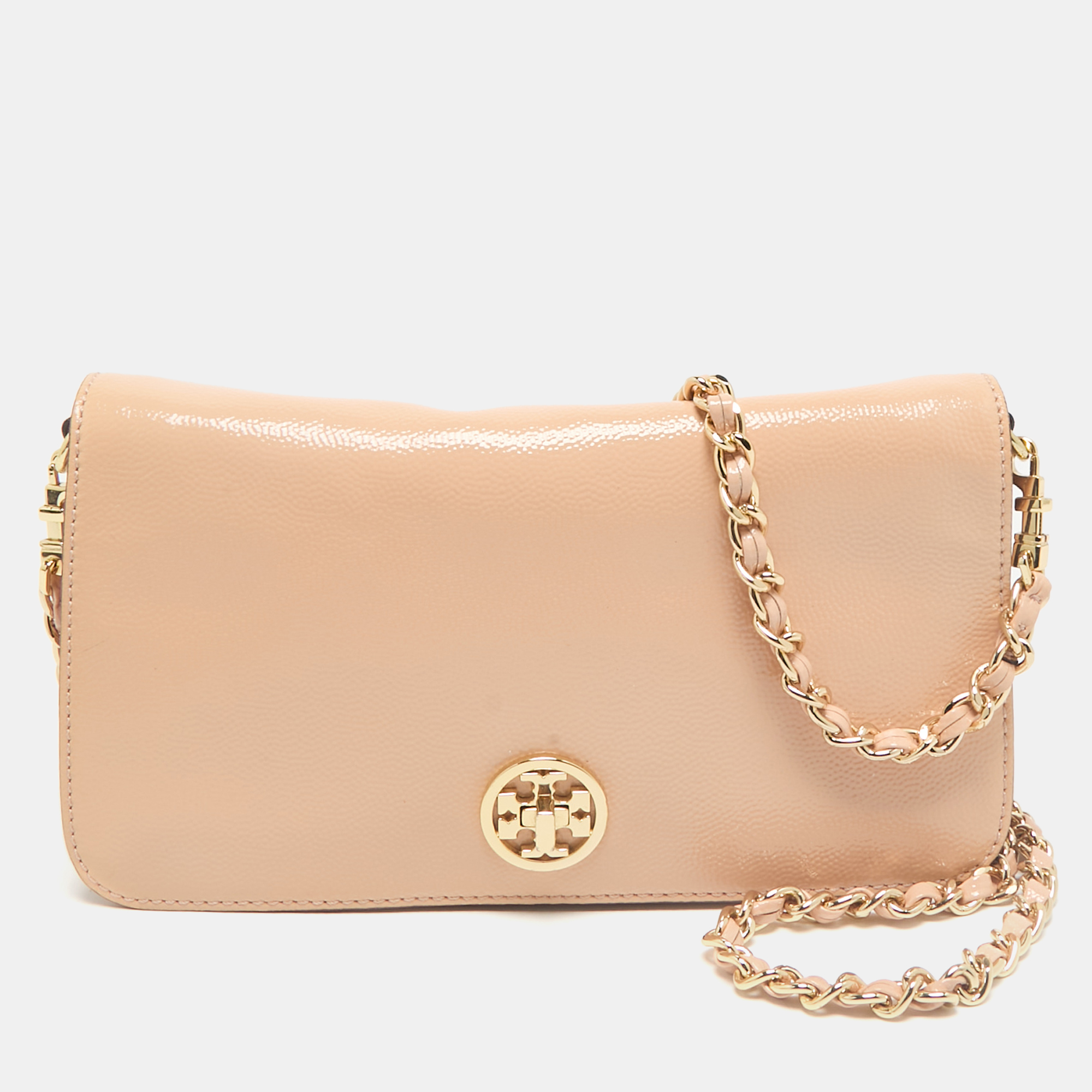 

Tory Burch Beige Patent Leather Adalyn Flap Crossbody Bag