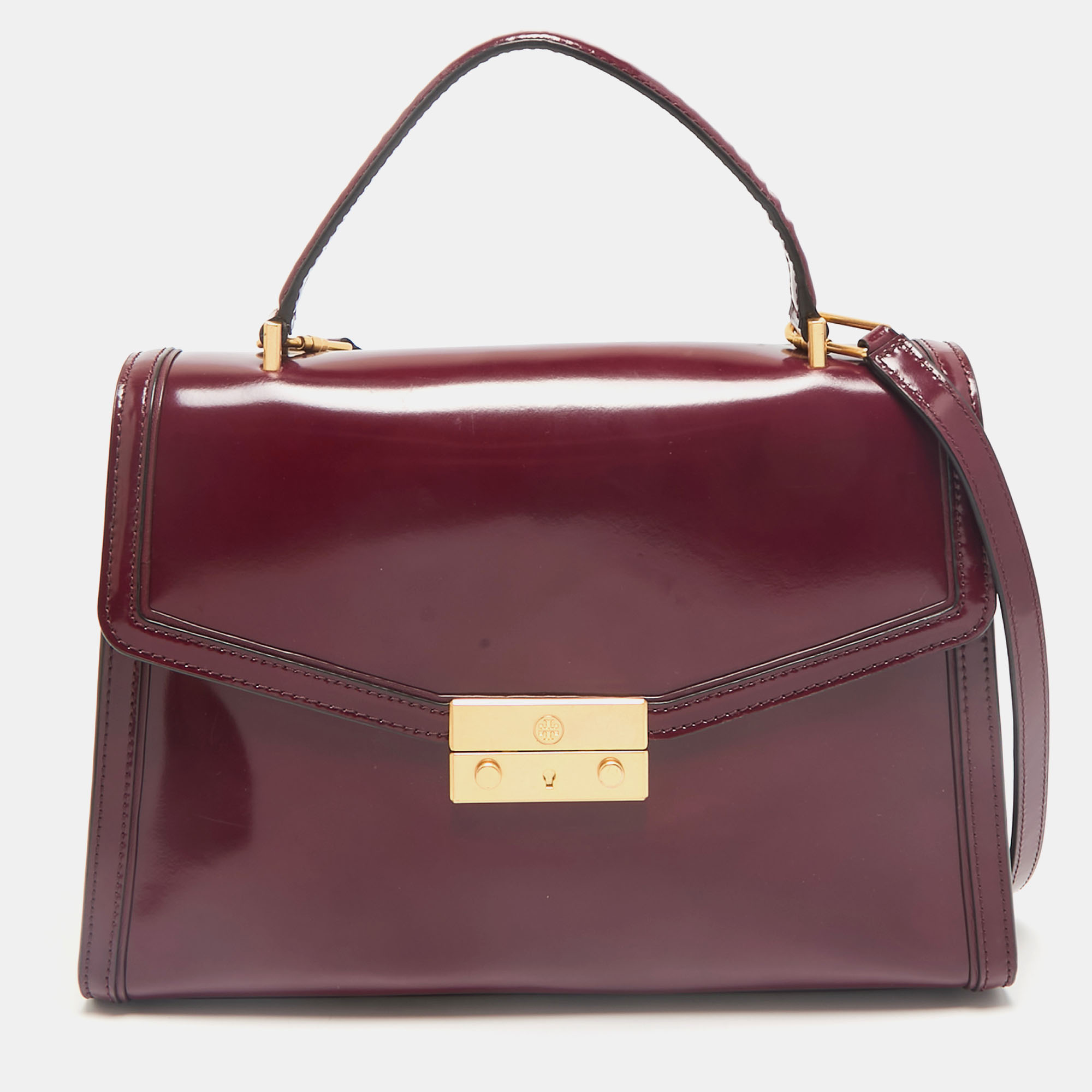 

Tory Burch Burgundy Patent Leather Juliette Top Handle Bag