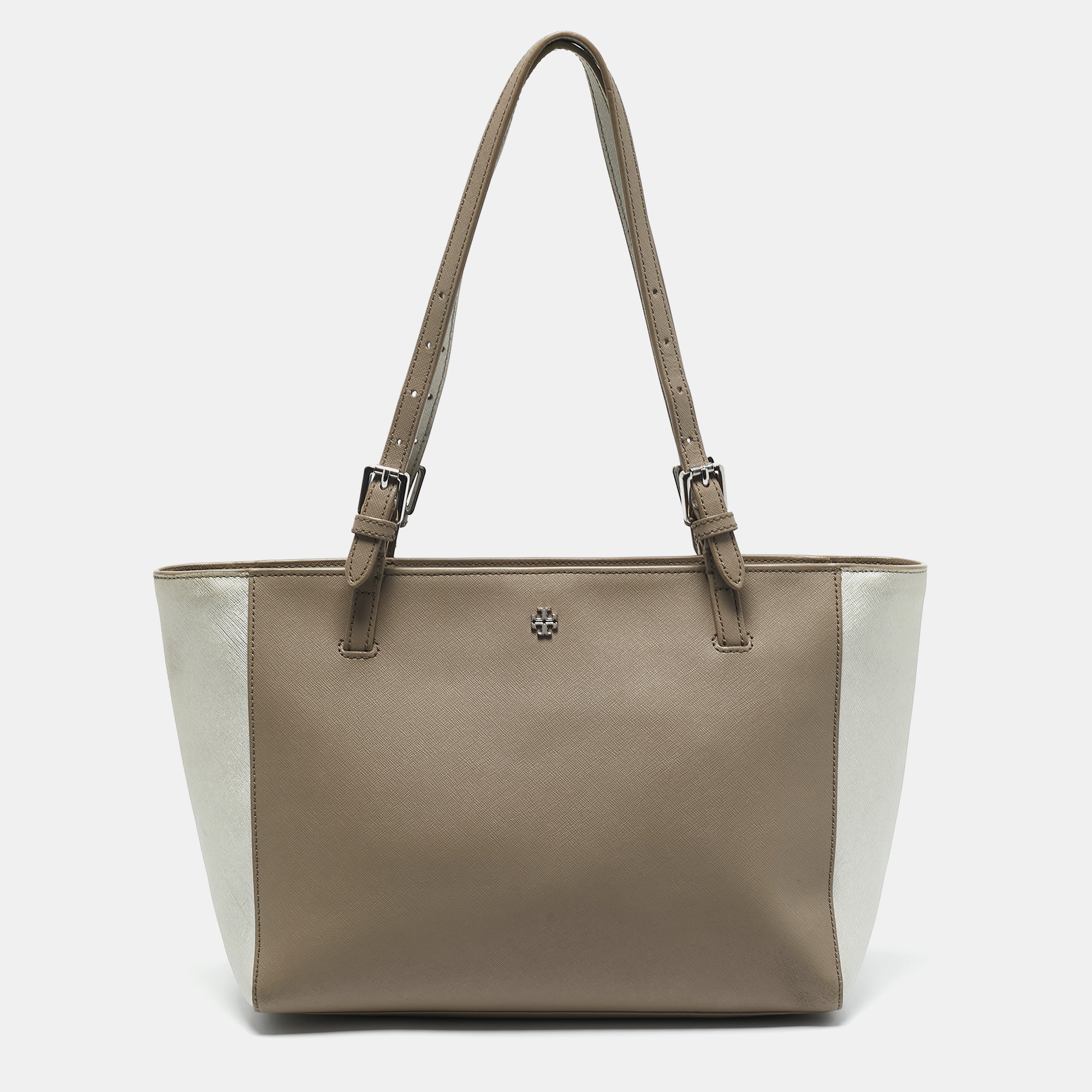 

Tory Burch Beige/Silver Faux Leather  York Buckle Tote