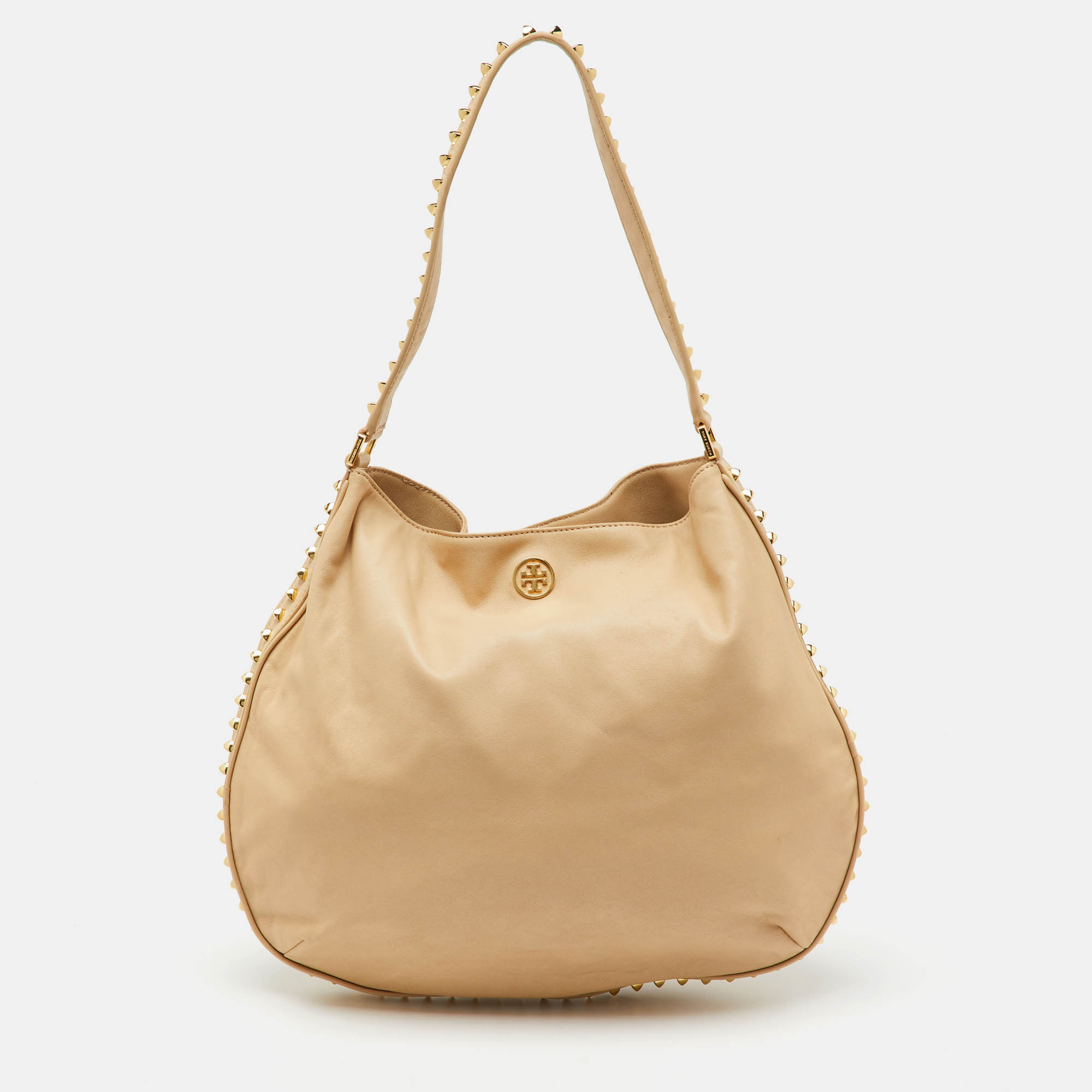 

Tory Burch Light Beige Leather Pyramid Studs Hobo