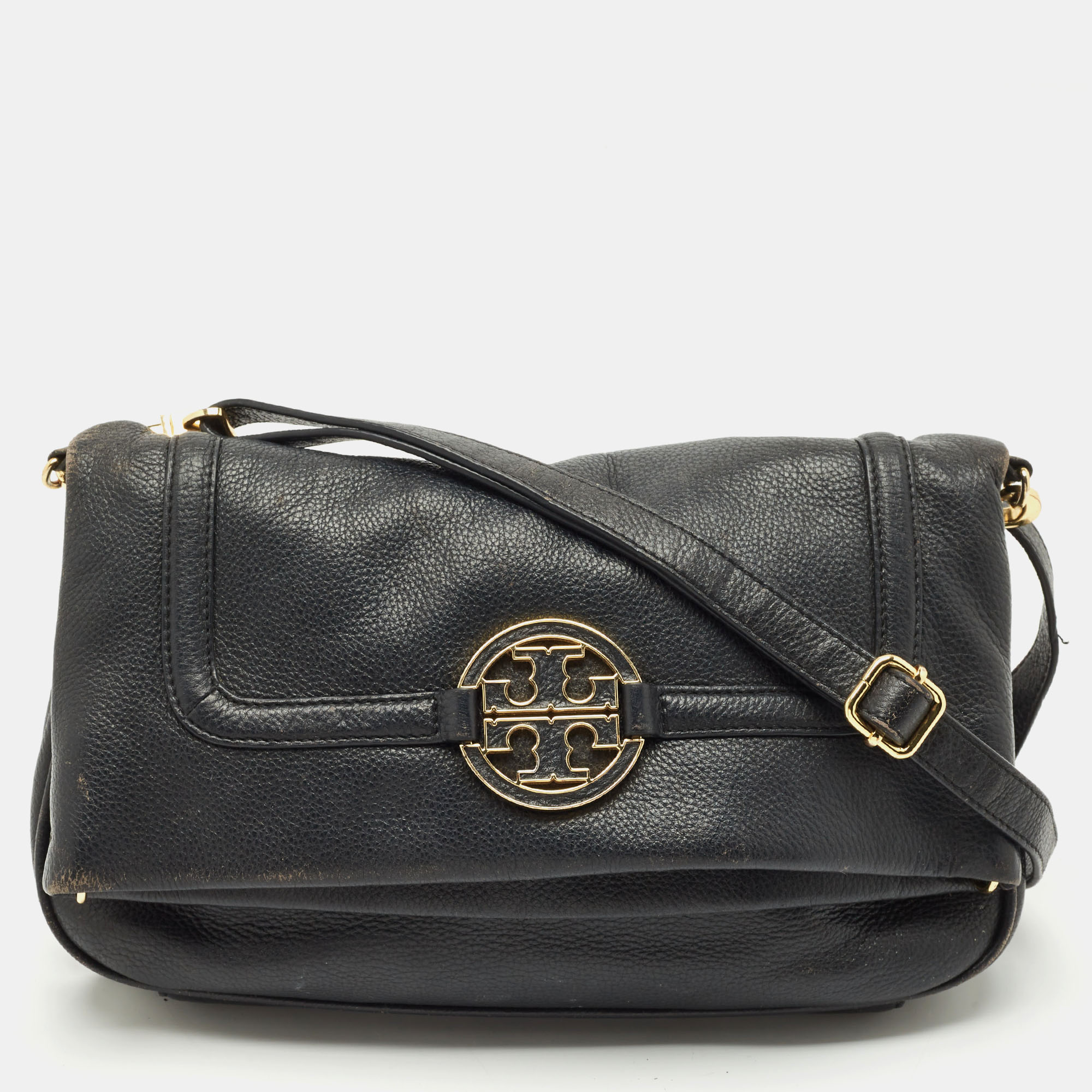 

Tory Burch Black Leather Amanda Foldover Crossbody Bag