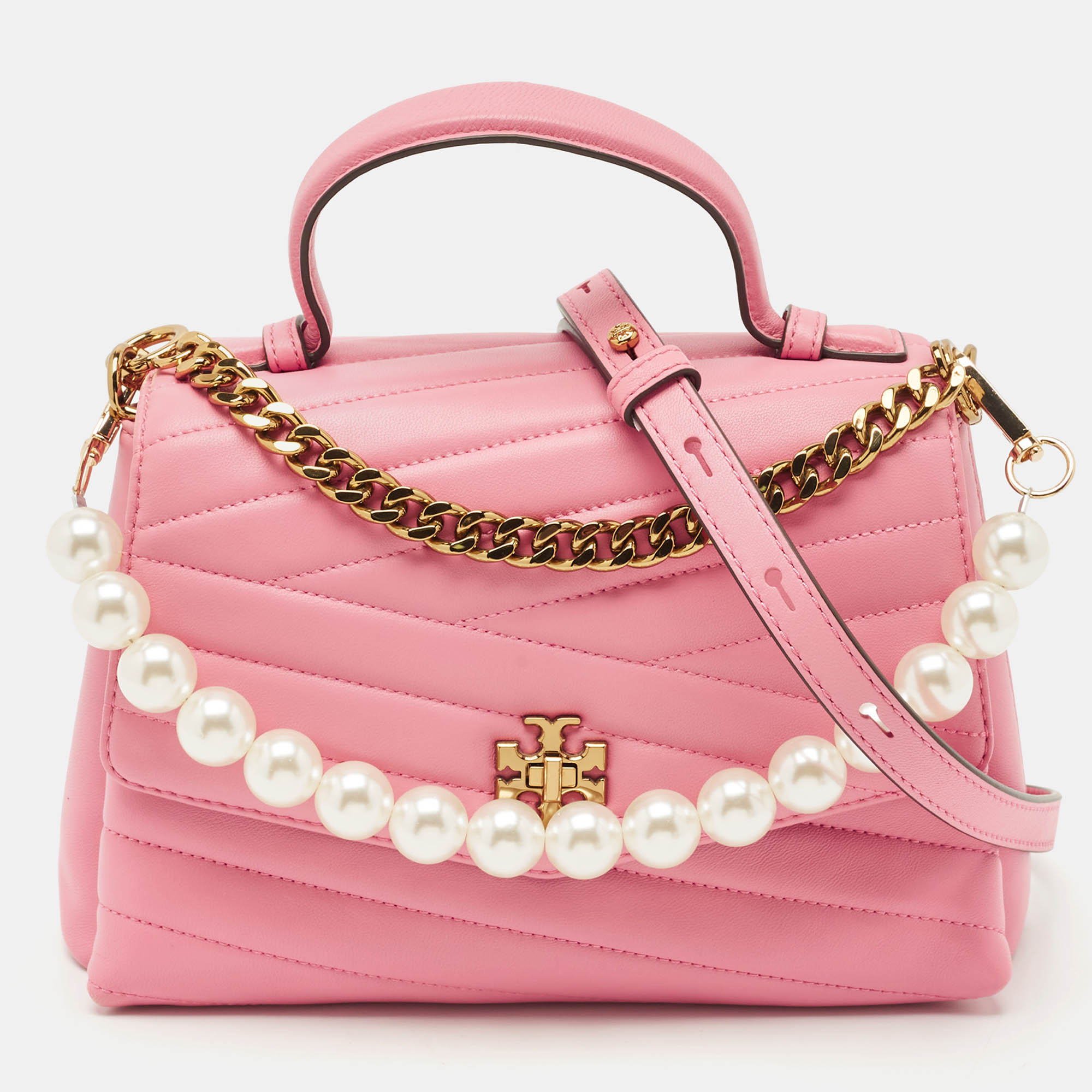 

Tory Burch Pink Chevron Leather Kira Top Handle Bag
