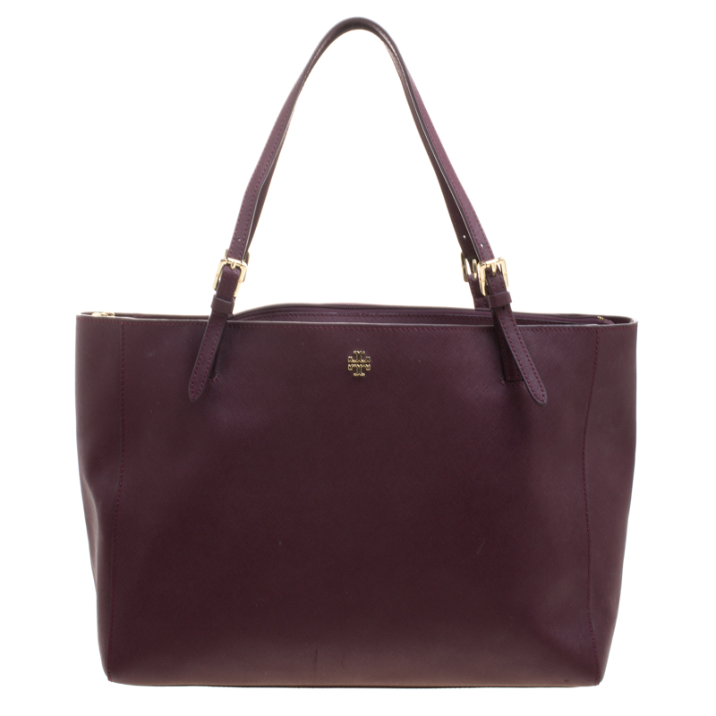 Pre Owned Tory Burch Burgundy Leather York Buckle Tote