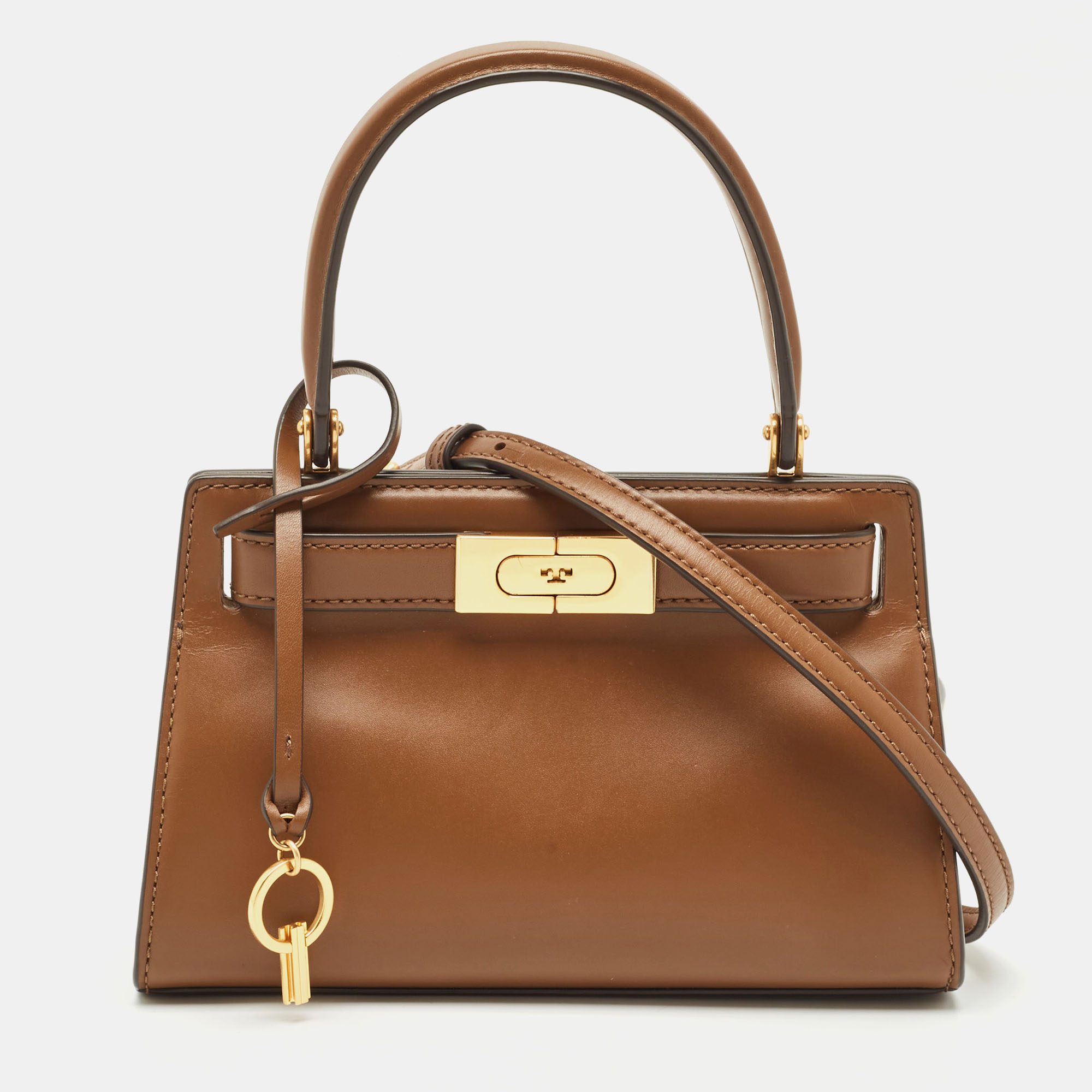 

Tory Burch Brown Leather Petite Lee Radziwill Top Handle Bag