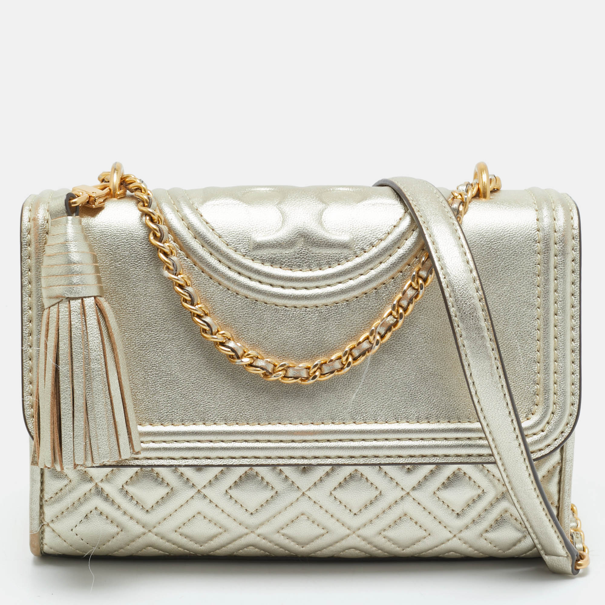 

Tory Burch Pale Gold Leather  Fleming Shoulder Bag
