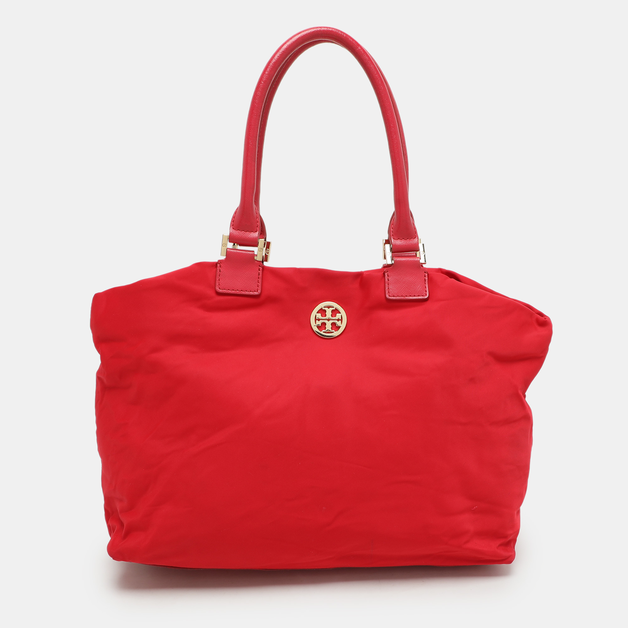 Pre-owned Tory Burch Red Leather And Nylon Tote