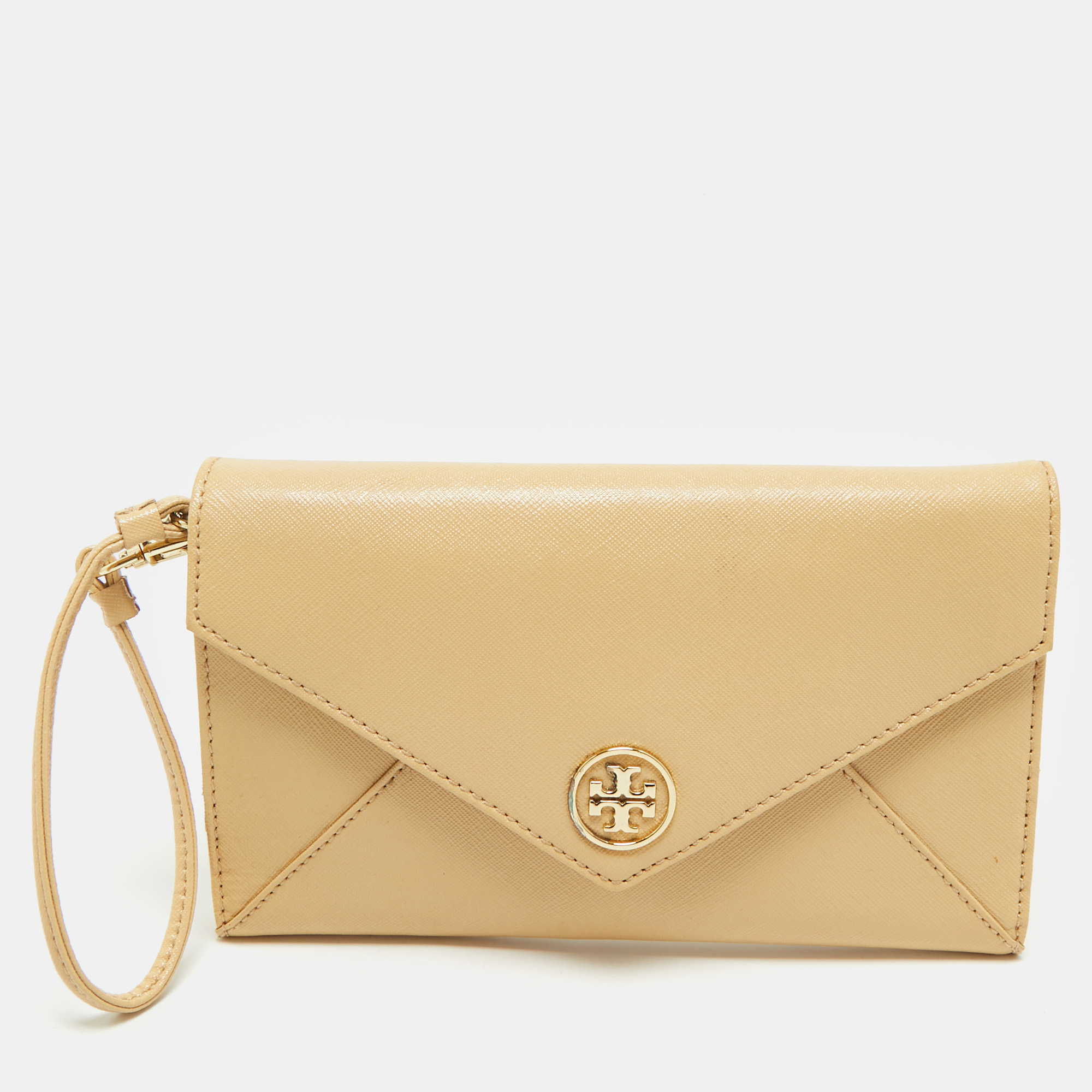 

Tory Burch Cream Patent Leather Robinson Envelope Wristlet Clutch