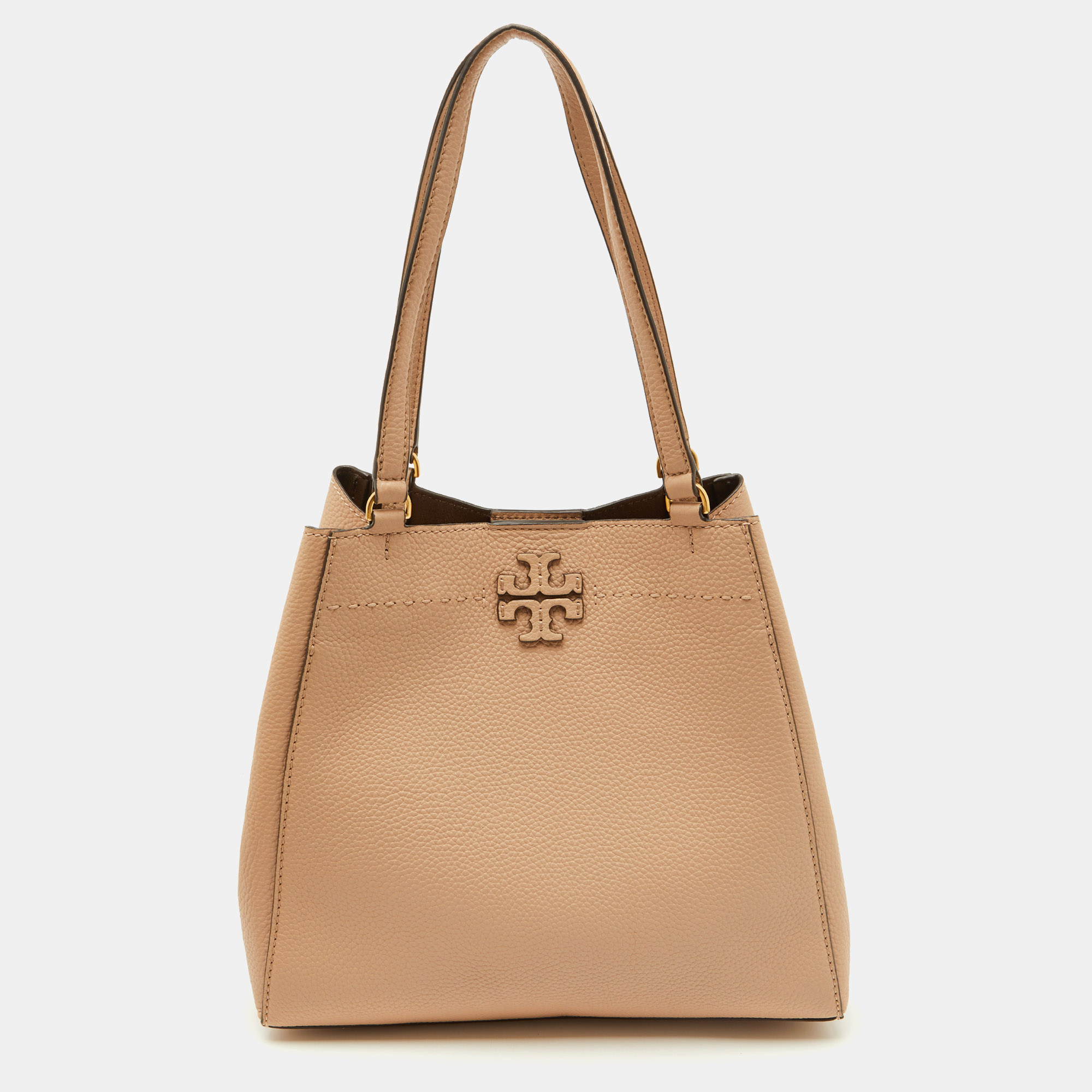 Pre-owned Tory Burch Sand Beige Leather Mcgraw Carryall Shoulder Bag