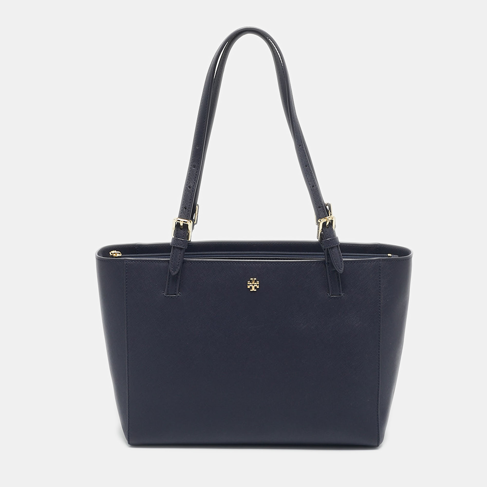 Pre-owned Tory Burch Navy Blue Saffiano Leather York Buckle Tote