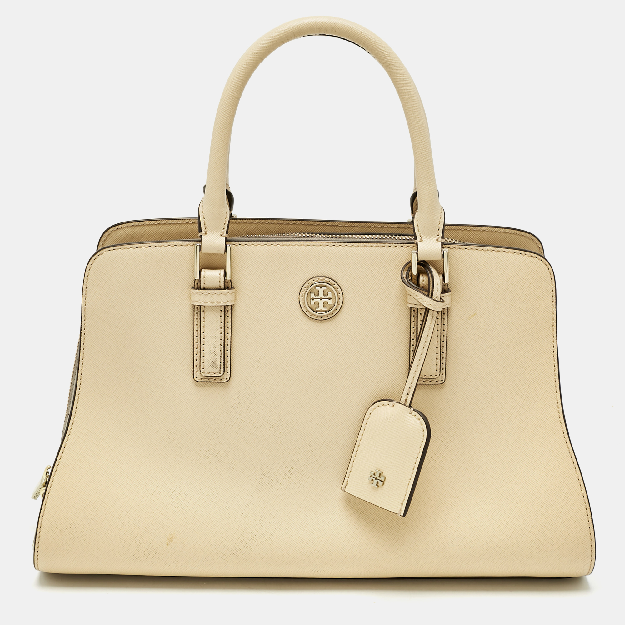 

Tory Burch Two Tone Beige Leather Robinson Dome Satchel