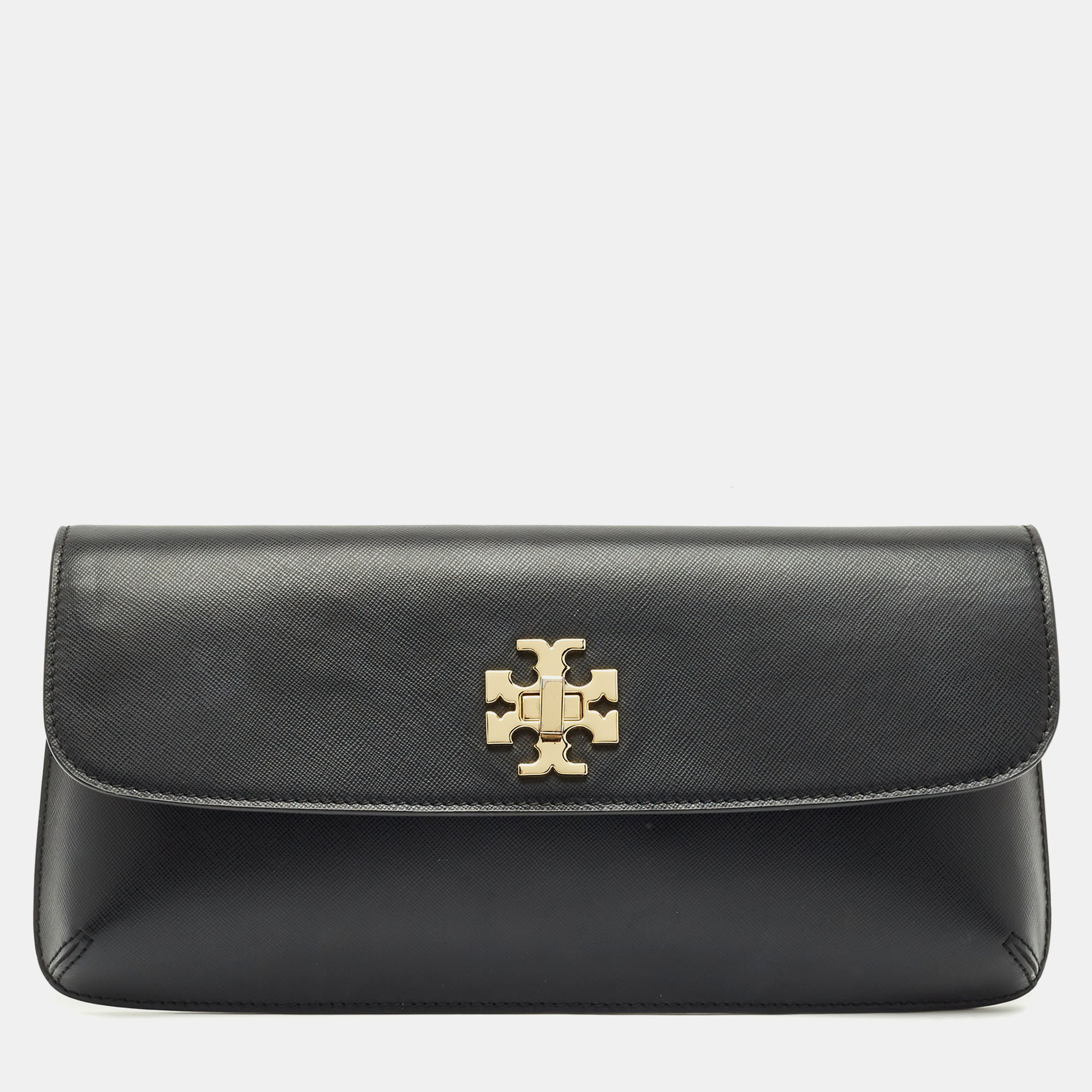 Pre-owned Tory Burch Black Leather Slim Diana Flap Clutch