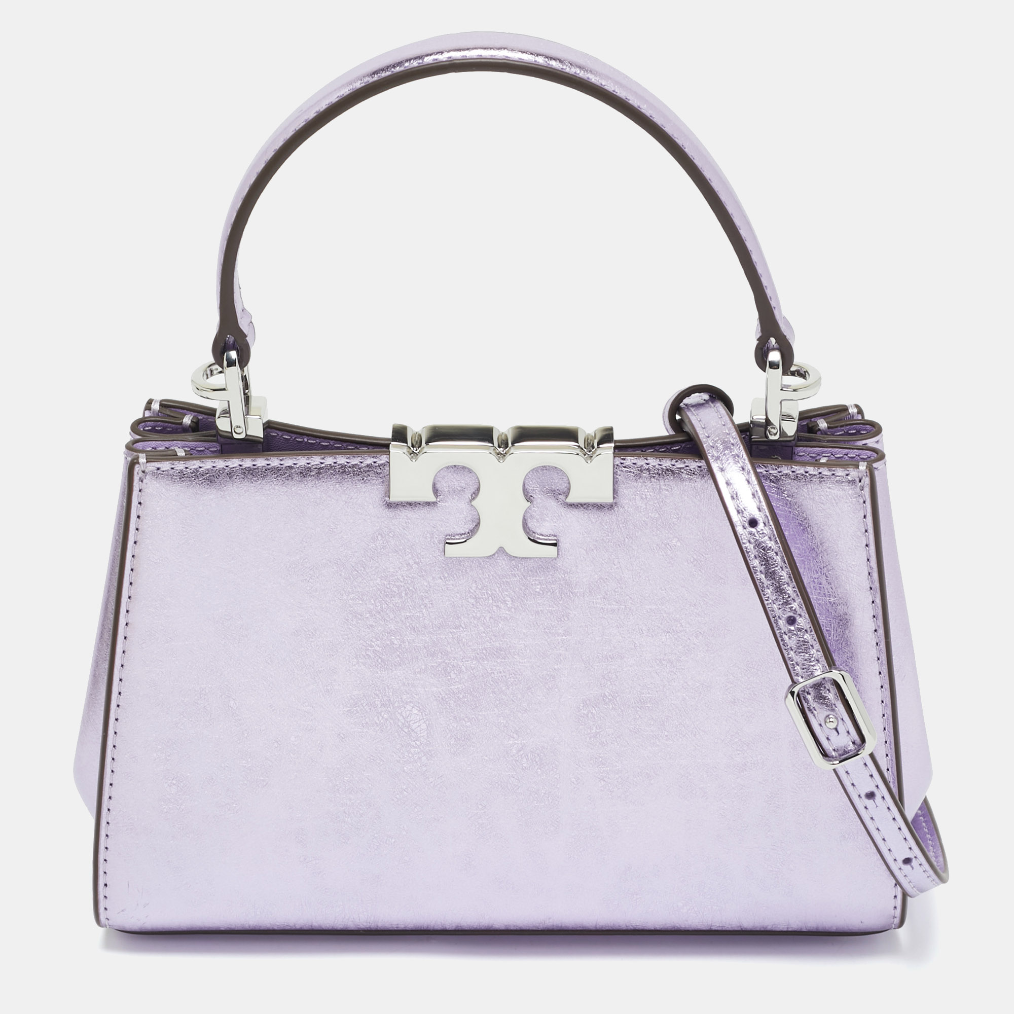 

Tory Burch Metallic Purple Leather Mini Eleanor Top Handle Bag
