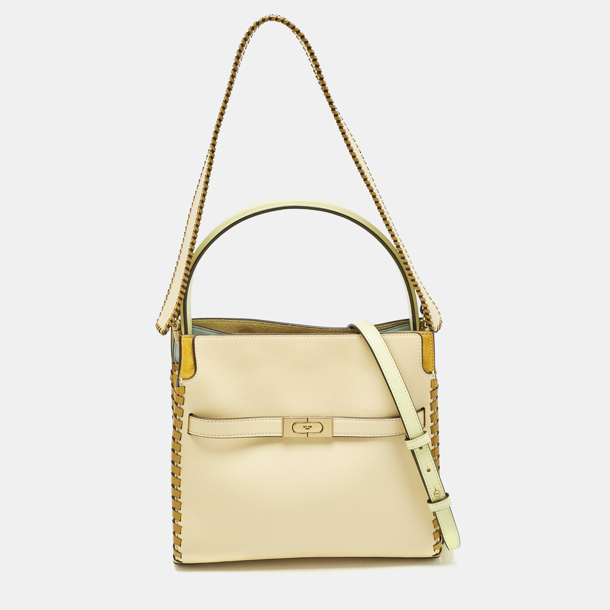 

Tory Burch Multicolor Leather and Suede  Whipstitch Lee Radziwill Top Hande Bag