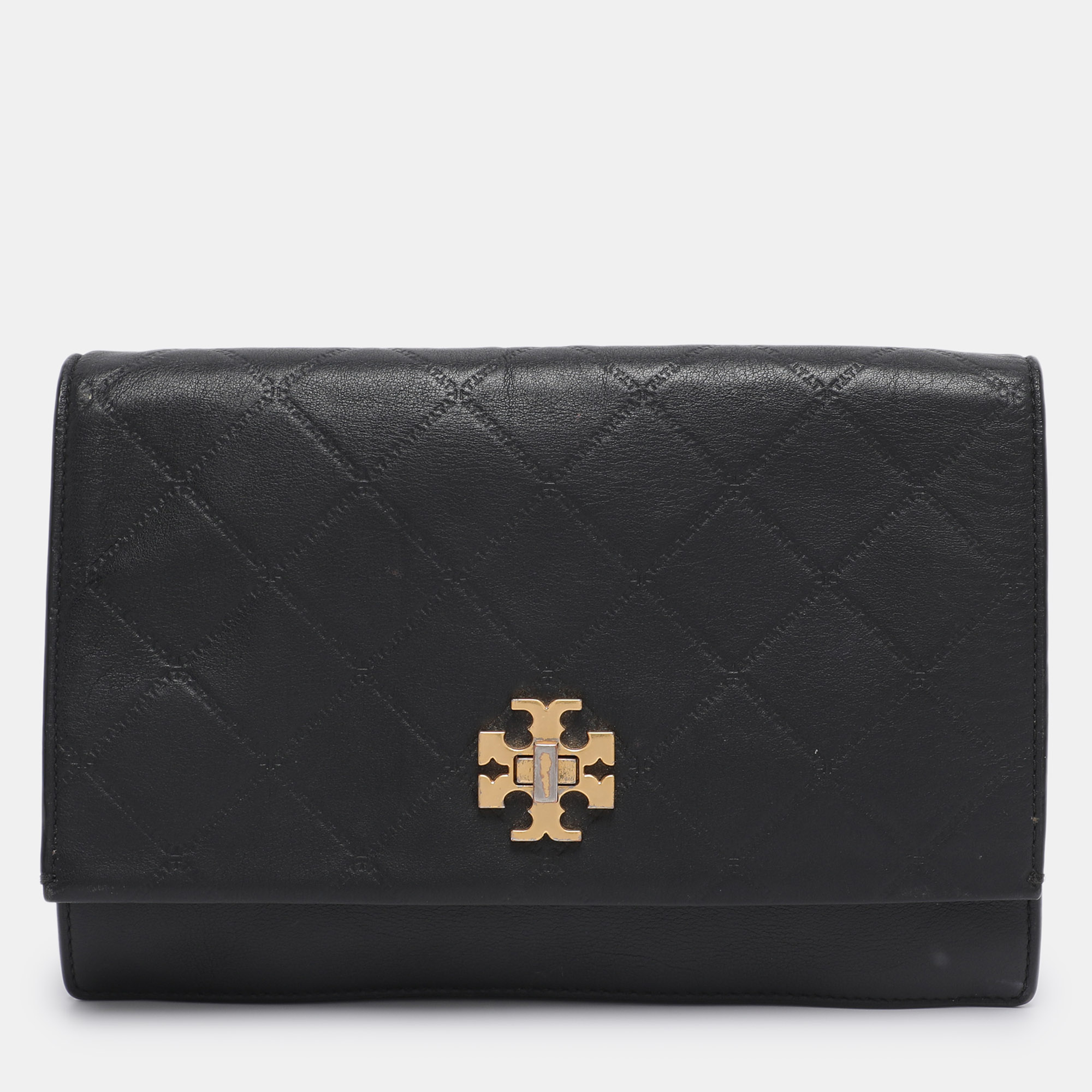 Pre-owned Tory Burch Black Leather Georgia Turn-lock Crossbody Bag