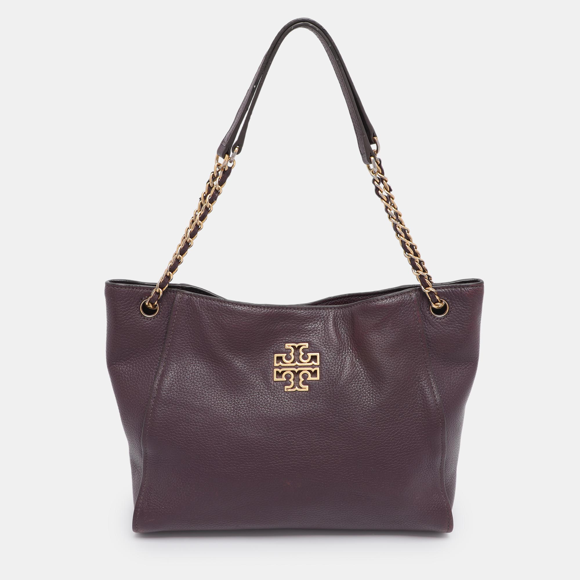 Pre-owned Tory Burch Purple Leather Small Britten Chain Tote