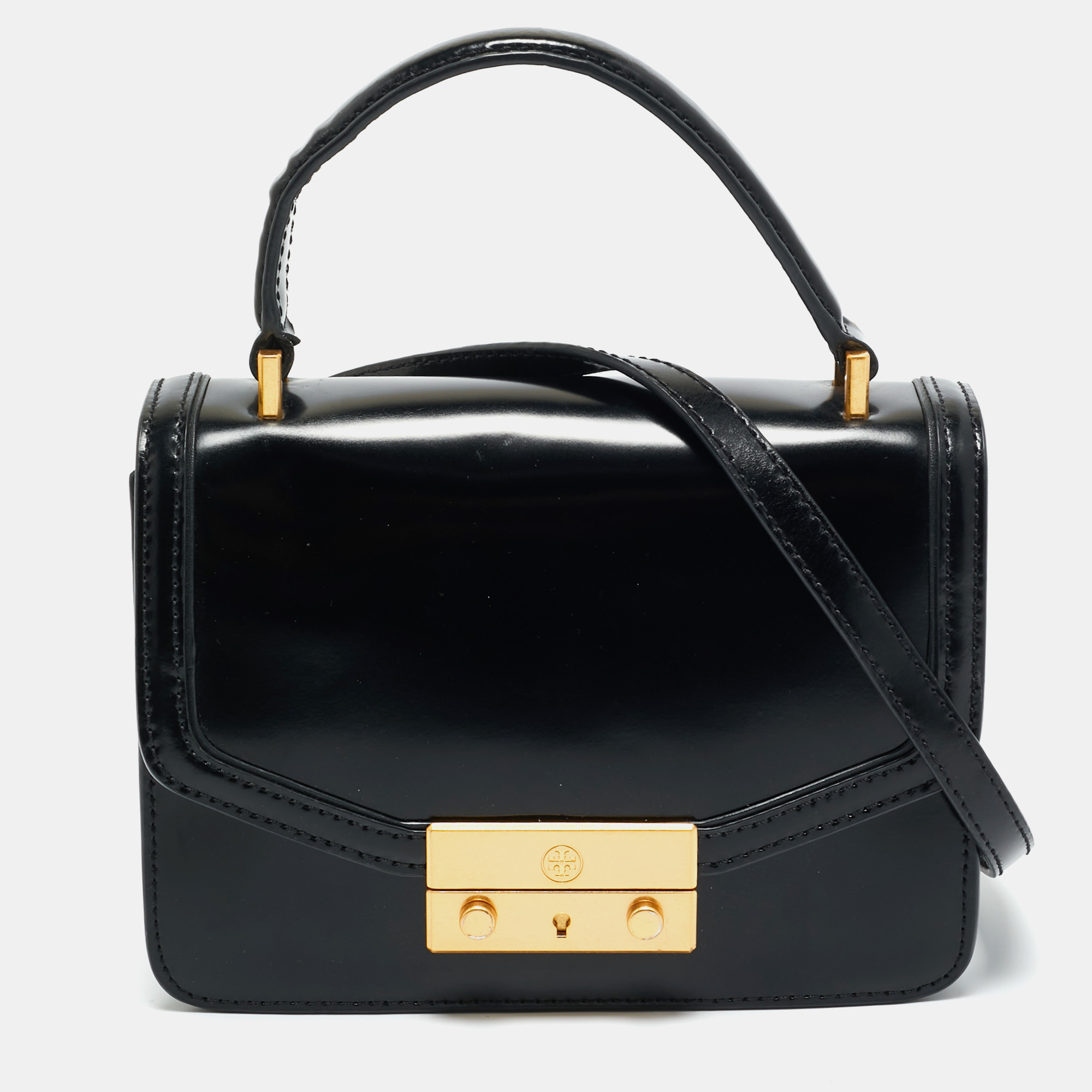 Pre-owned Tory Burch Black Patent Leather Mini Juliette Top Handle Bag