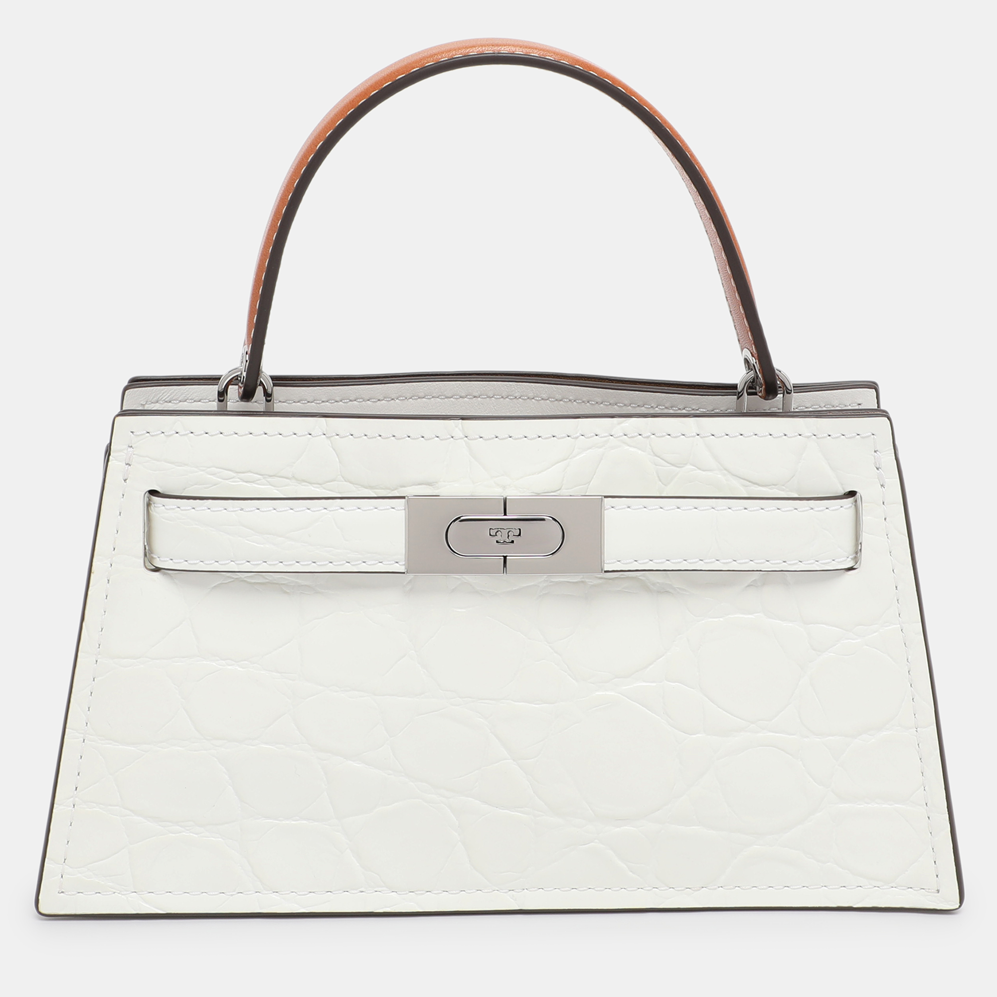 

Tory Burch White Croc Embossed Leather Lee Radziwill Top Handle Bag