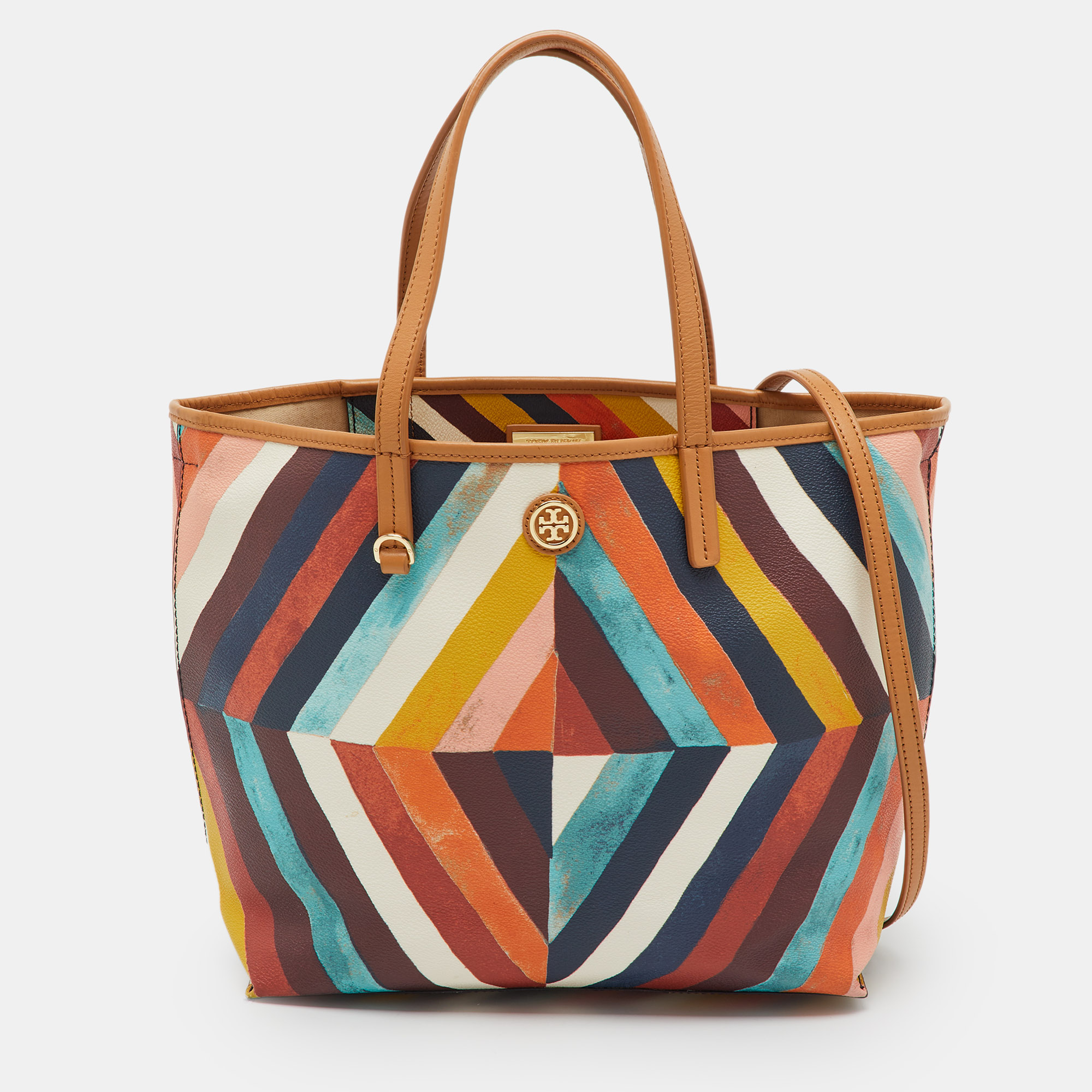 Pre-owned Tory Burch Multicolor Diamond Stripe Coated Canvas And Leather Kerrington Tote