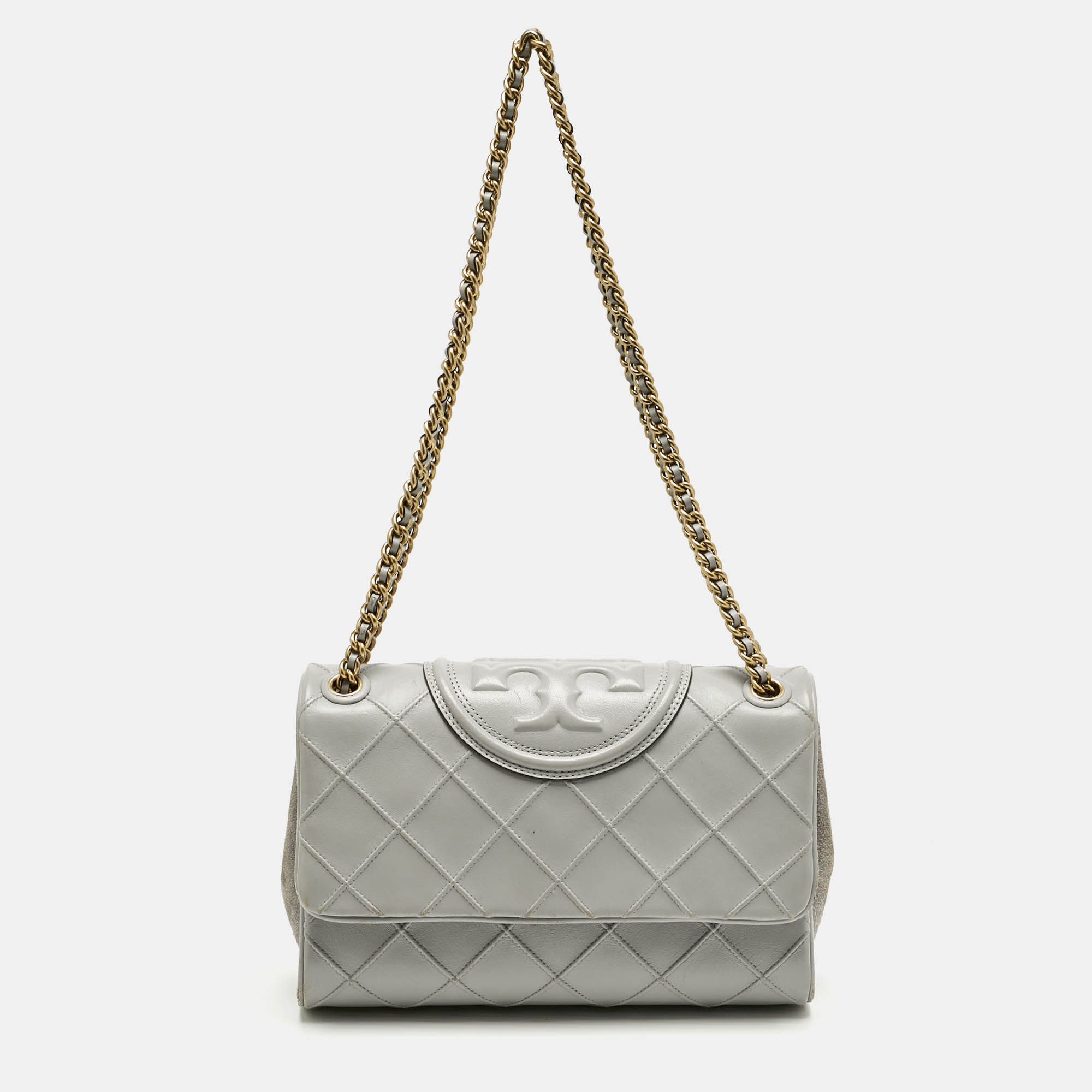 

Tory Burch Grey Quilted Leather Fleming Soft Convertible Shoulder Bag