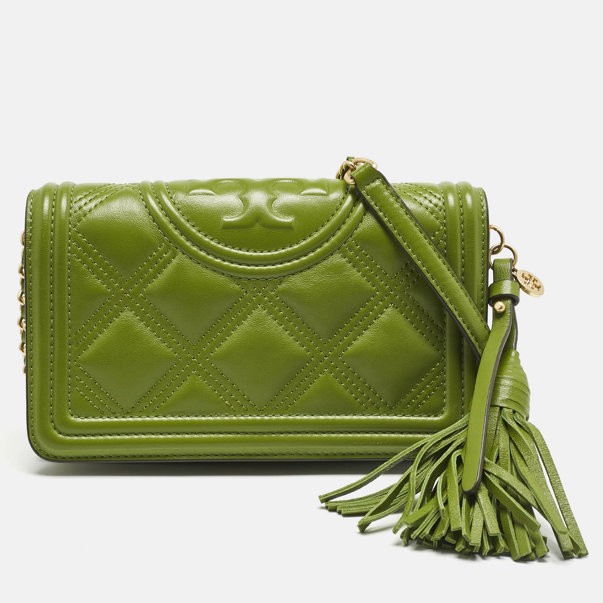

Tory Burch Olive Green Leather Fleming Wallet On Chain