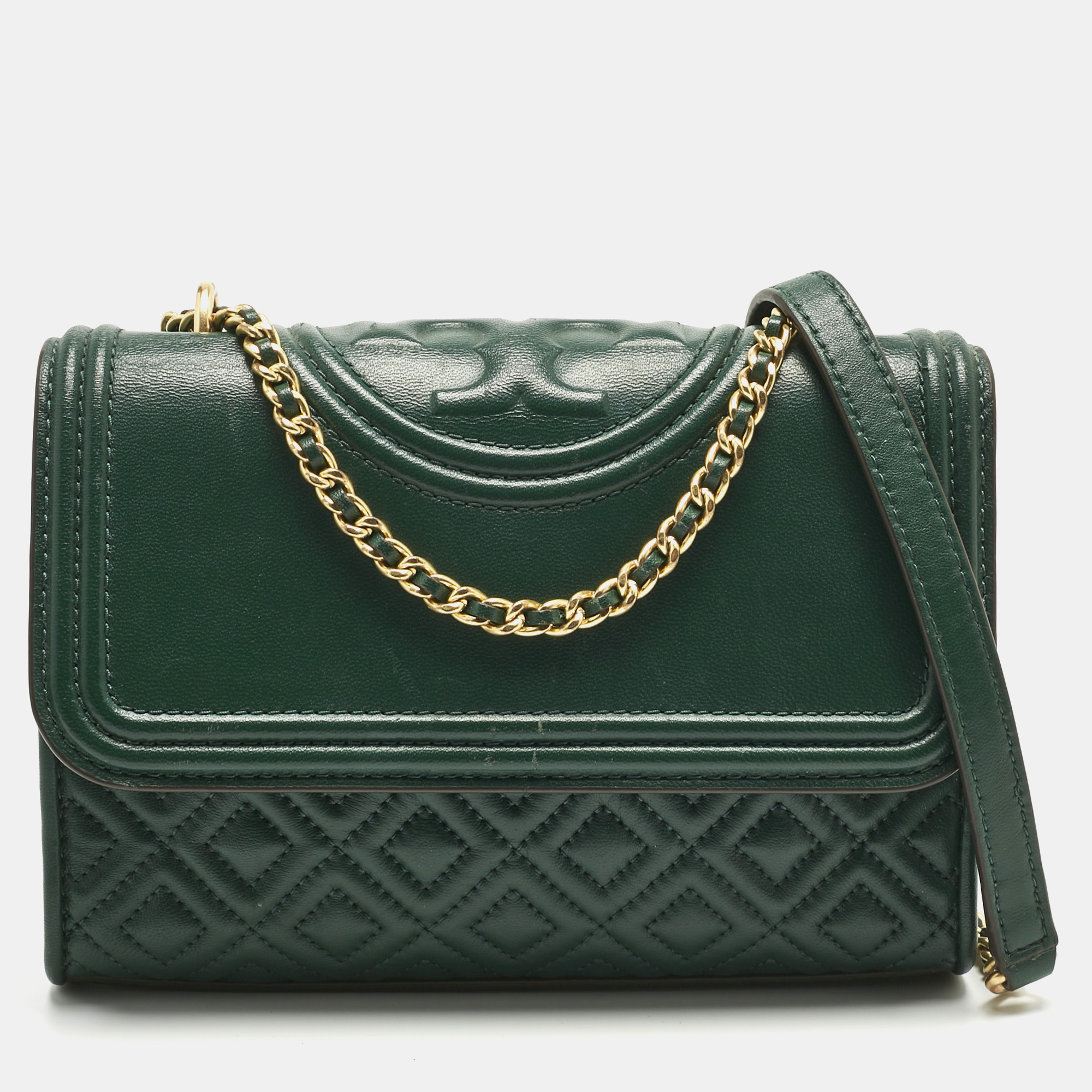 

Tory Burch Green Quilted Leather  Fleming Shoulder Bag