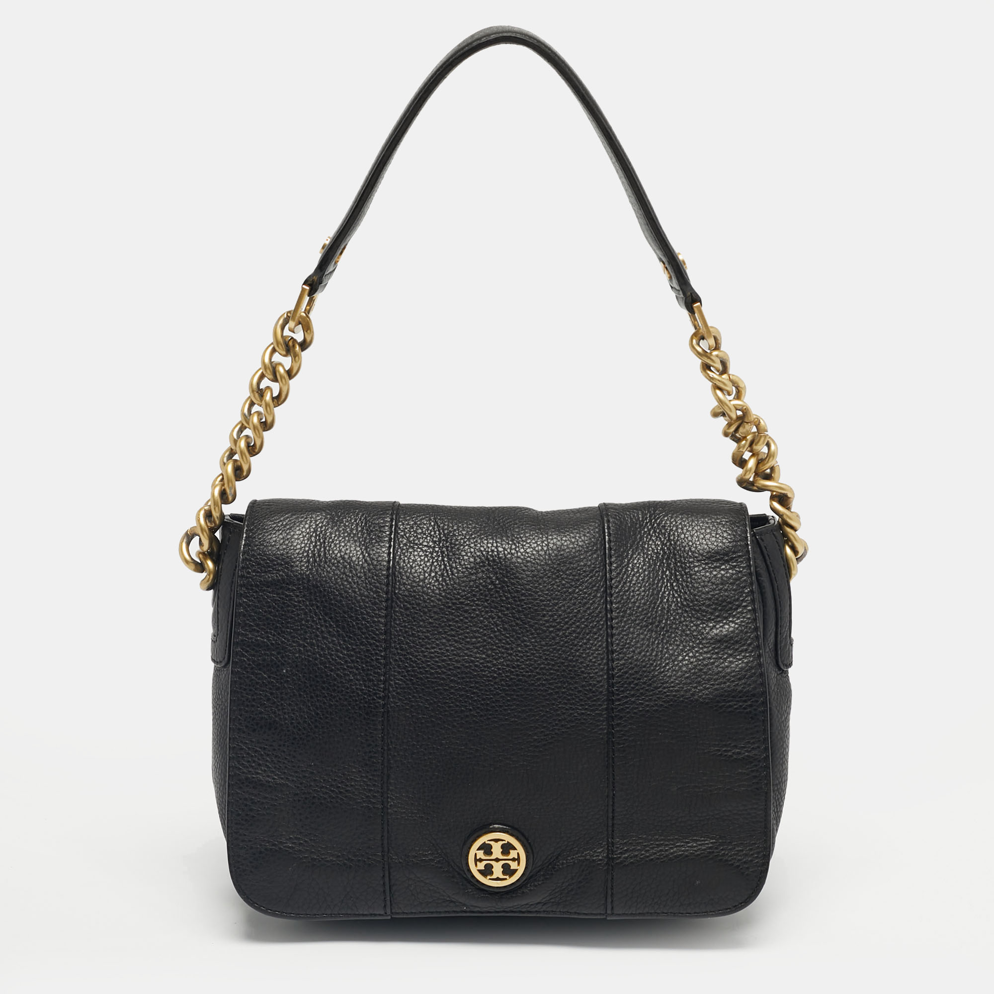 

Tory Burch Black Leather Logo Flap Shoulder Bag