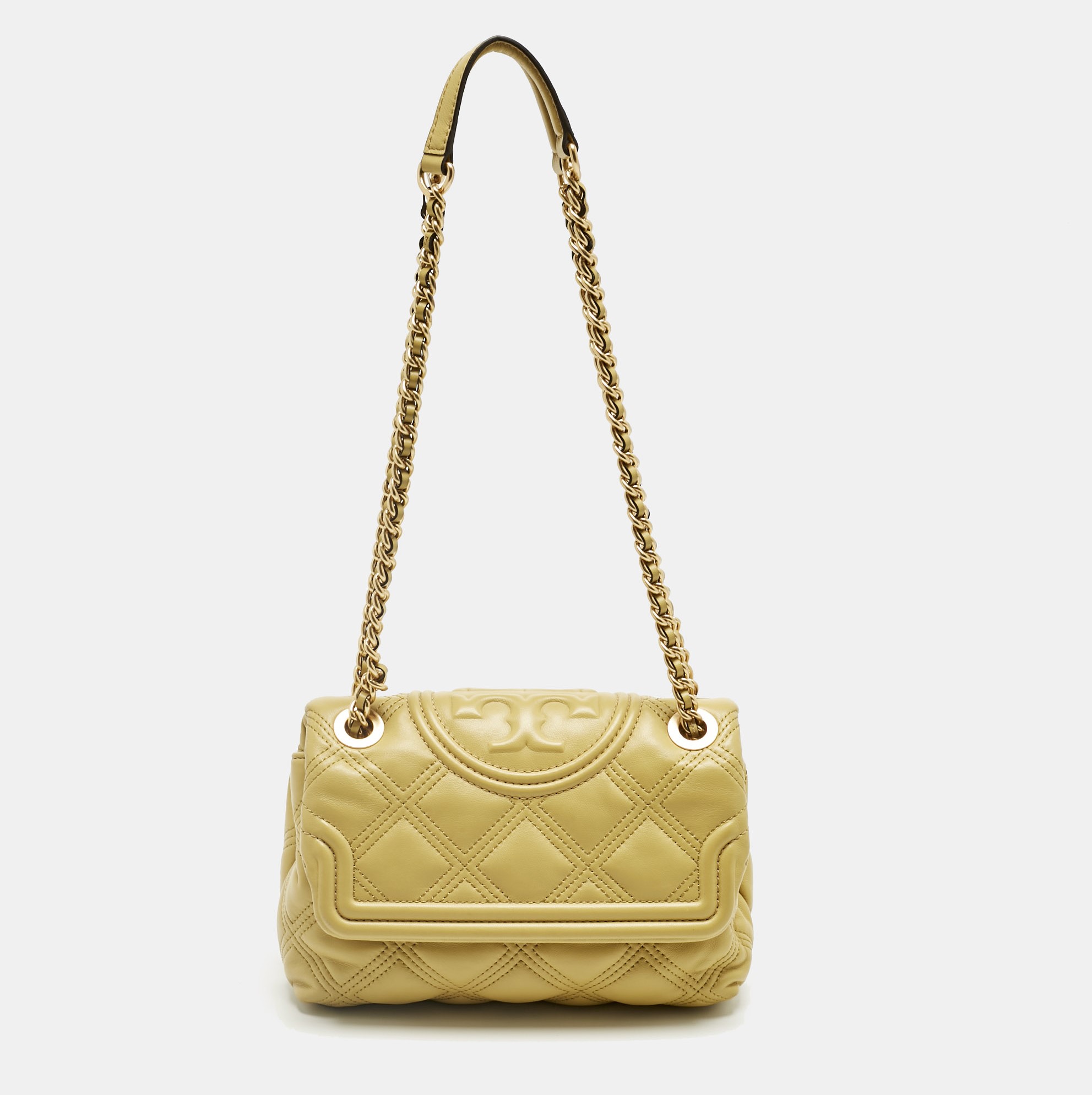 

Tory Burch Yellow Quilted Leather Small Fleming Shoulder Bag