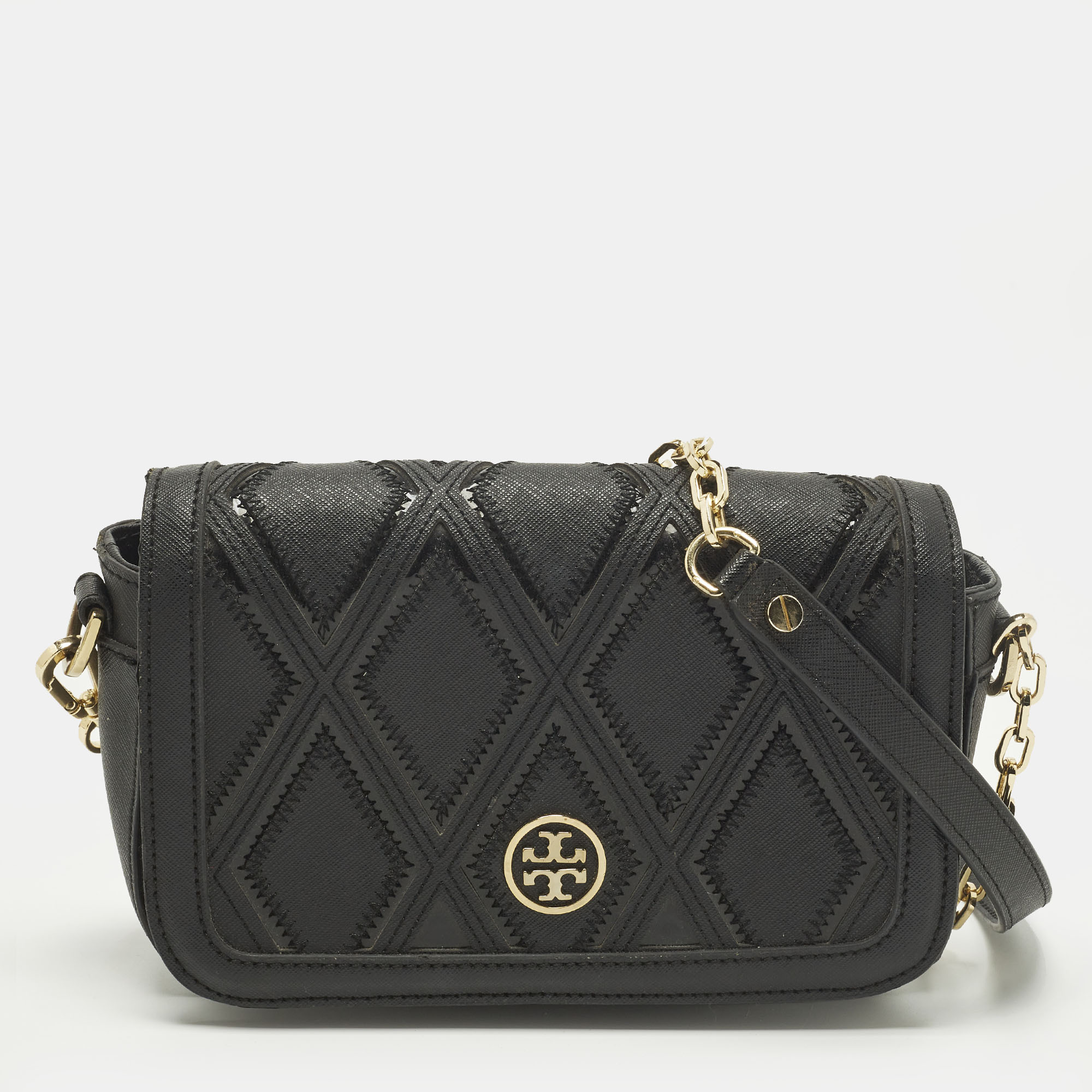 

Tory Burch Patchwork Robinson Black Leather Chain Shoulder Bag