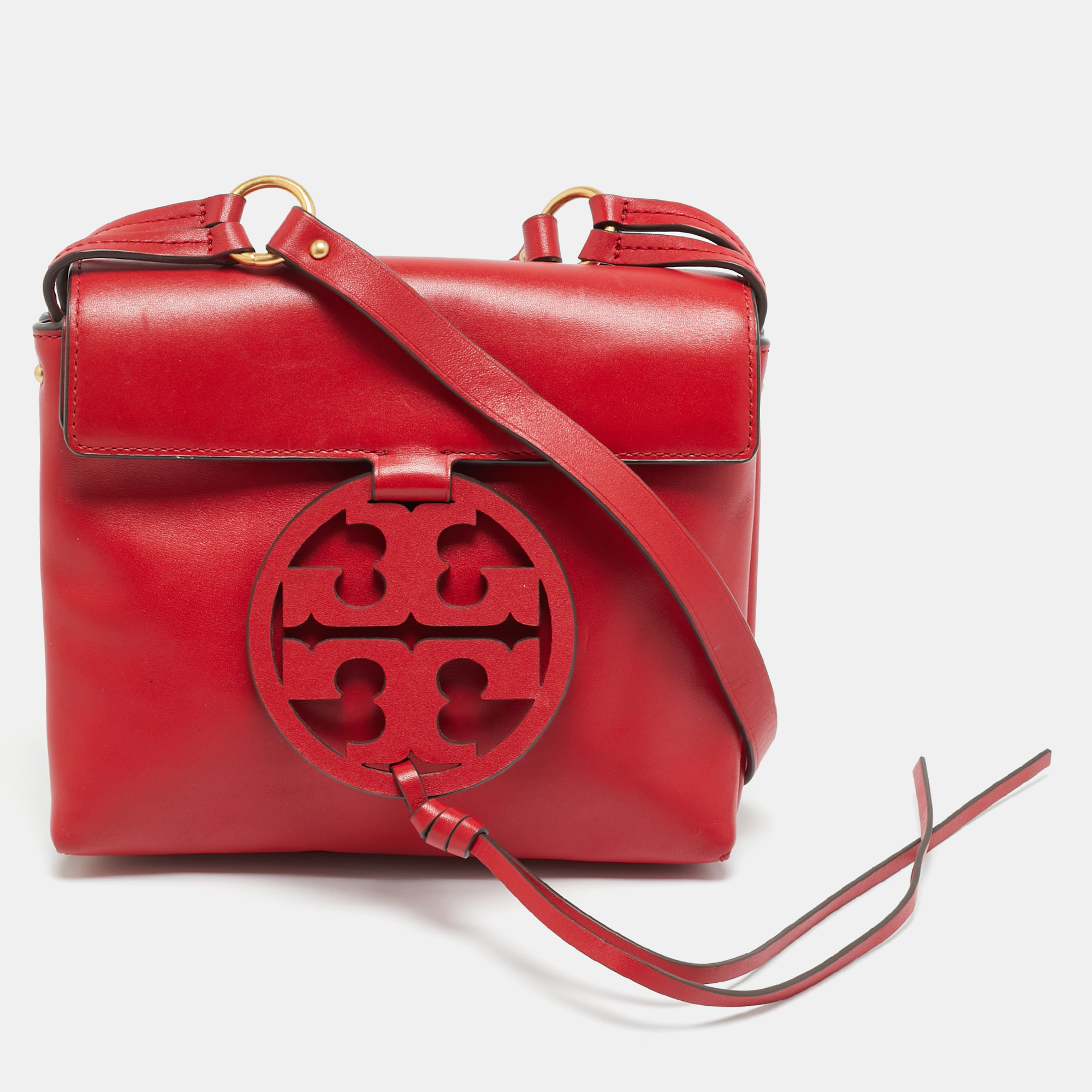 

Tory Burch Miller Red Leather Logo Flap Crossbody Bag