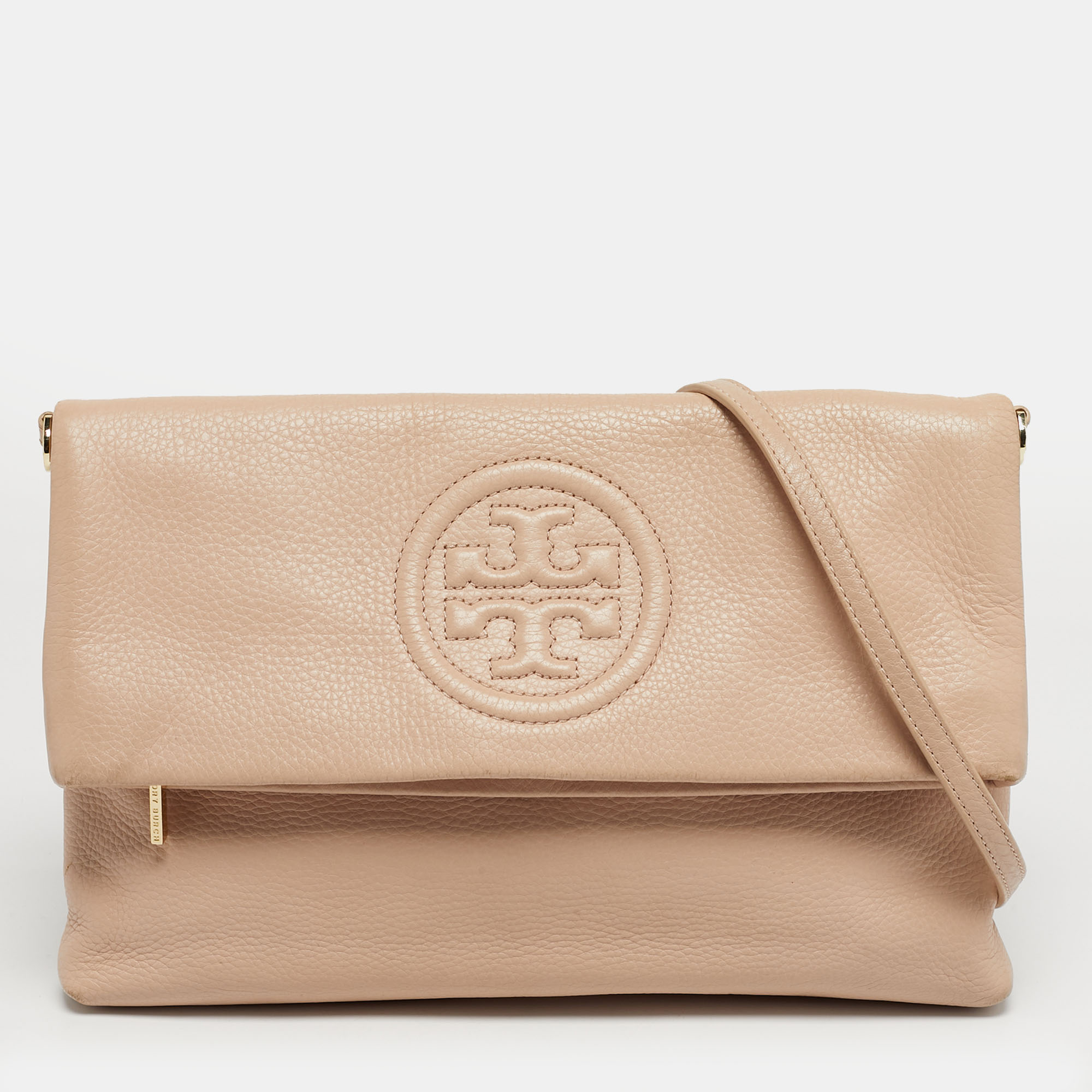 

Tory Burch Thea Fold Over Beige Leather Crossbody Bag