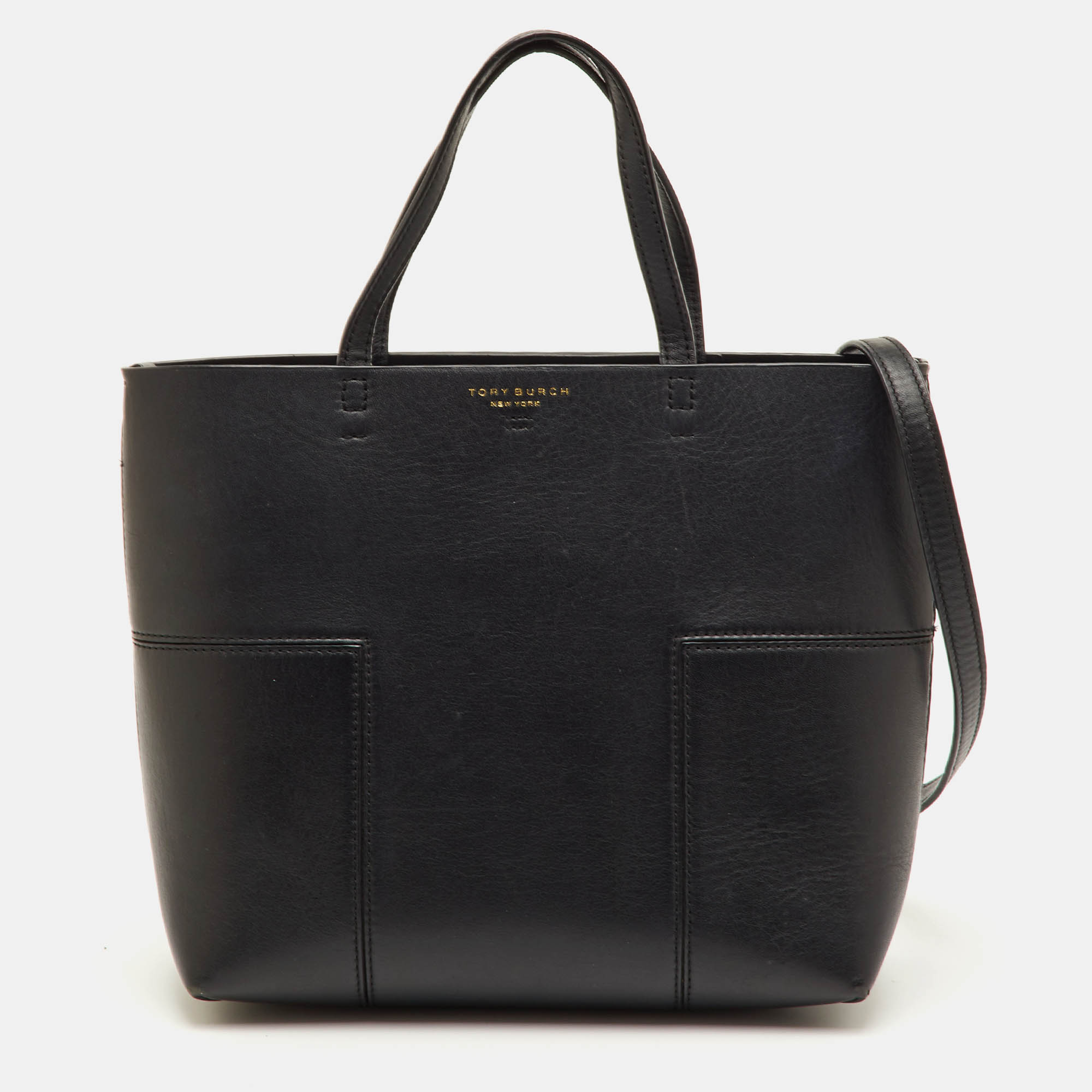 

Tory Burch Block-T Black Leather Shopper Tote