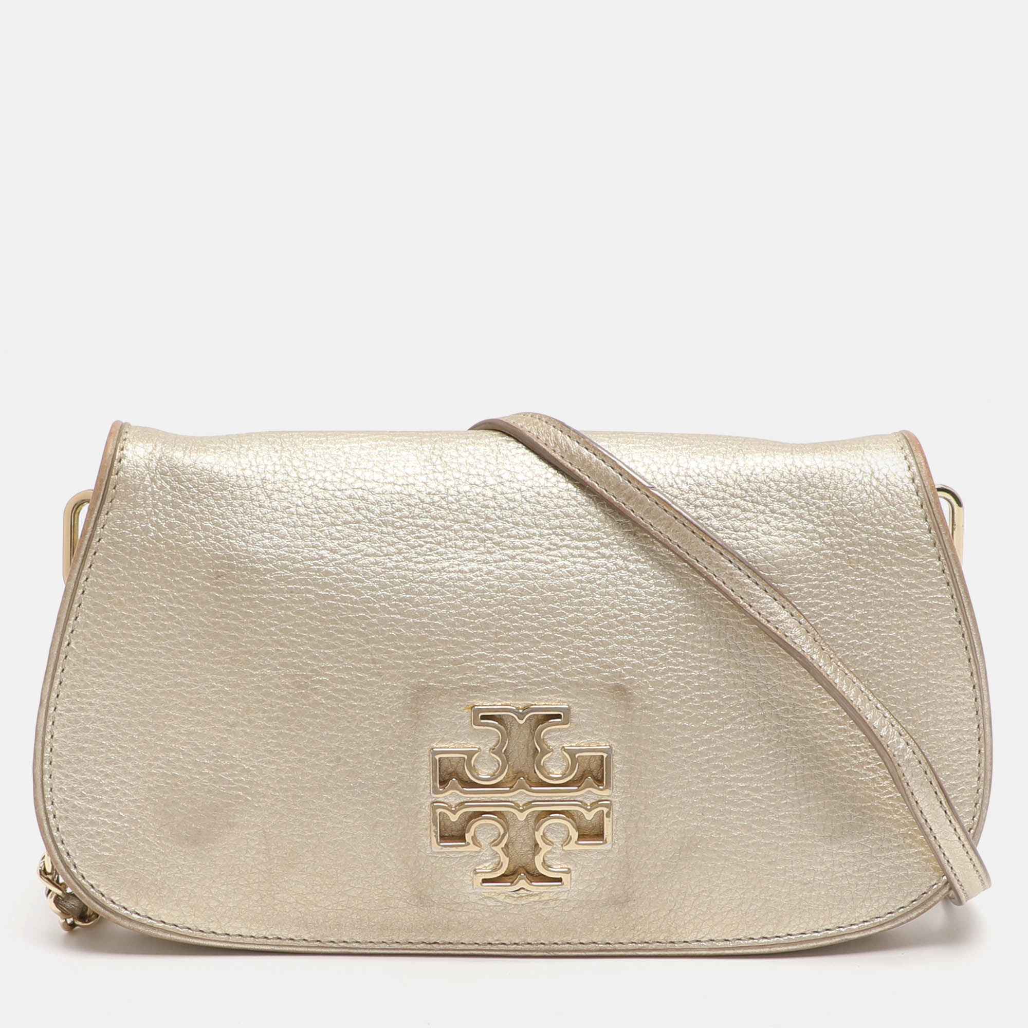 

Tory Burch Britten Gold Leather Flap Crossbody Bag