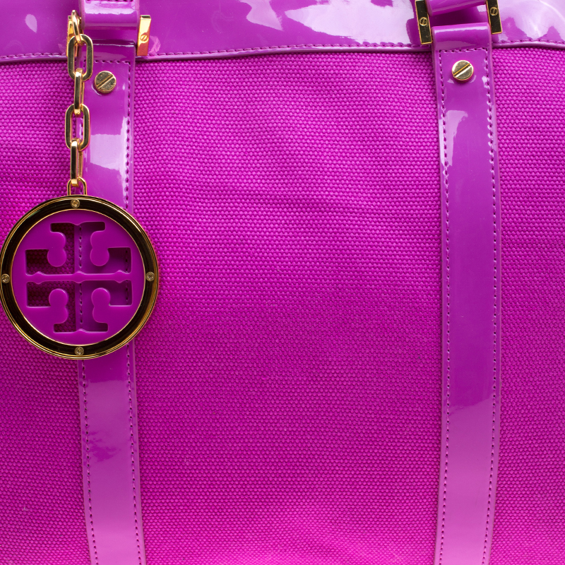 Tory Burch Hot Pink Canvas and Patent Leather Jane Large Tote Tory Burch