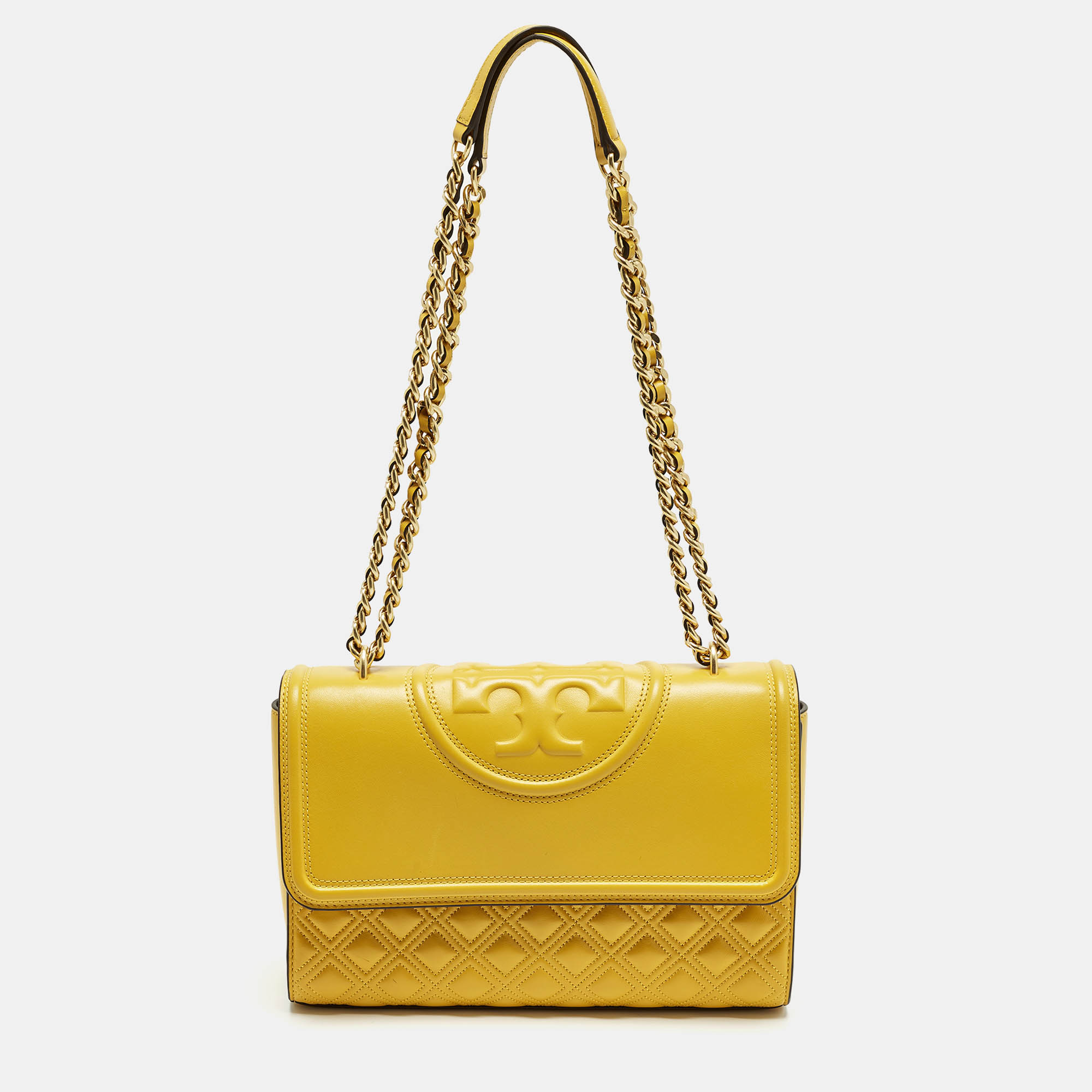 

Tory Burch Fleming Yellow Leather Convertible Shoulder Bag