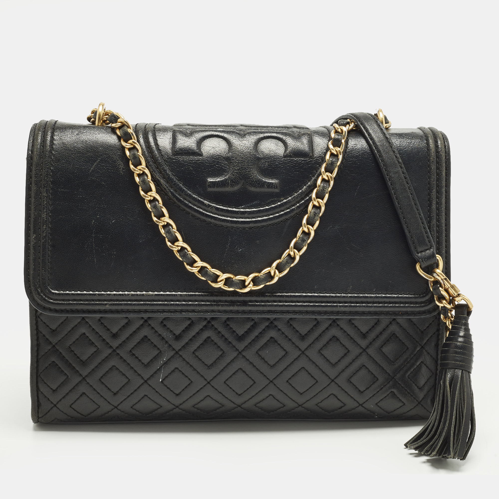 

Tory Burch Fleming  Black Leather Shoulder Bag