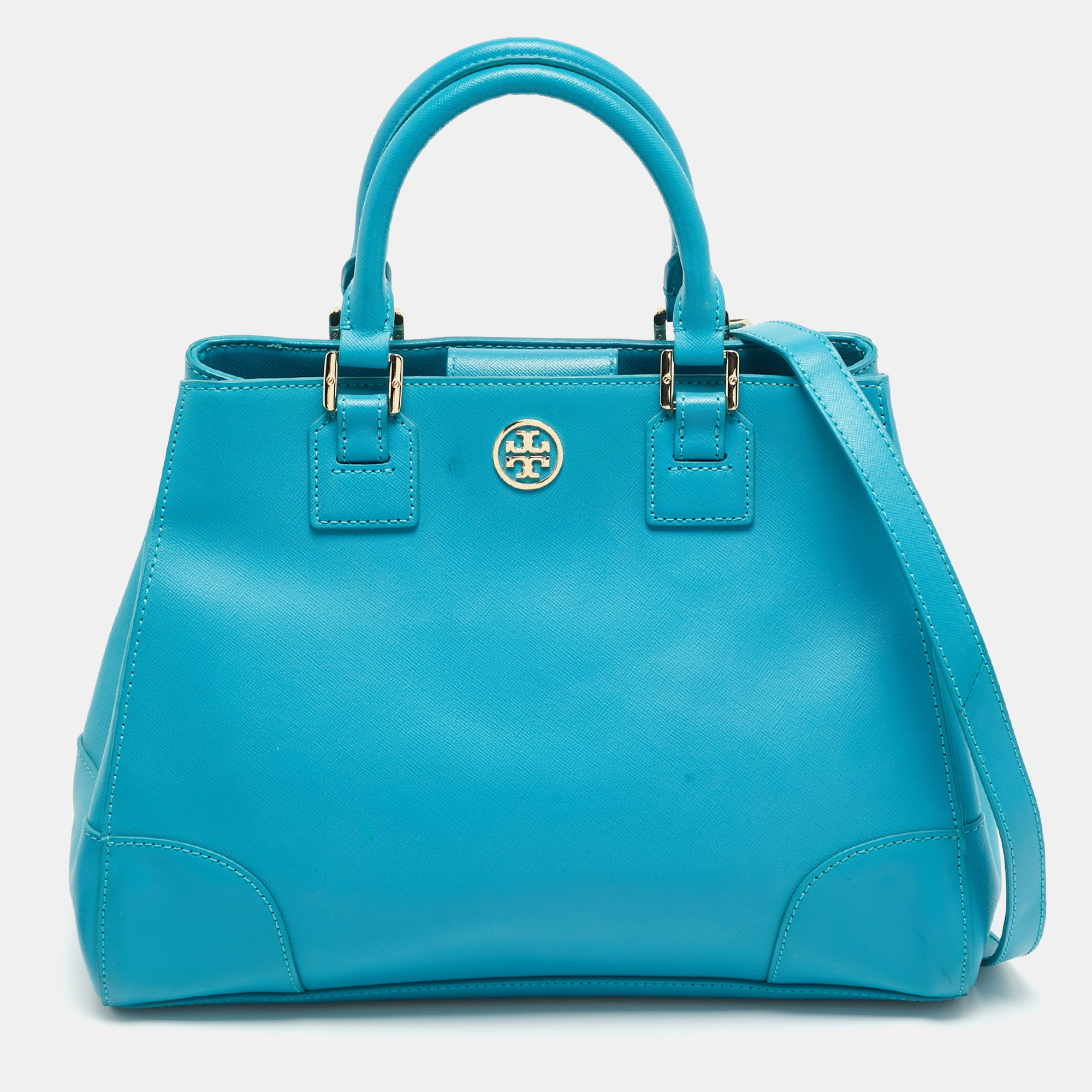 

Tory Burch Robinson Snap Light Blue Leather Tote