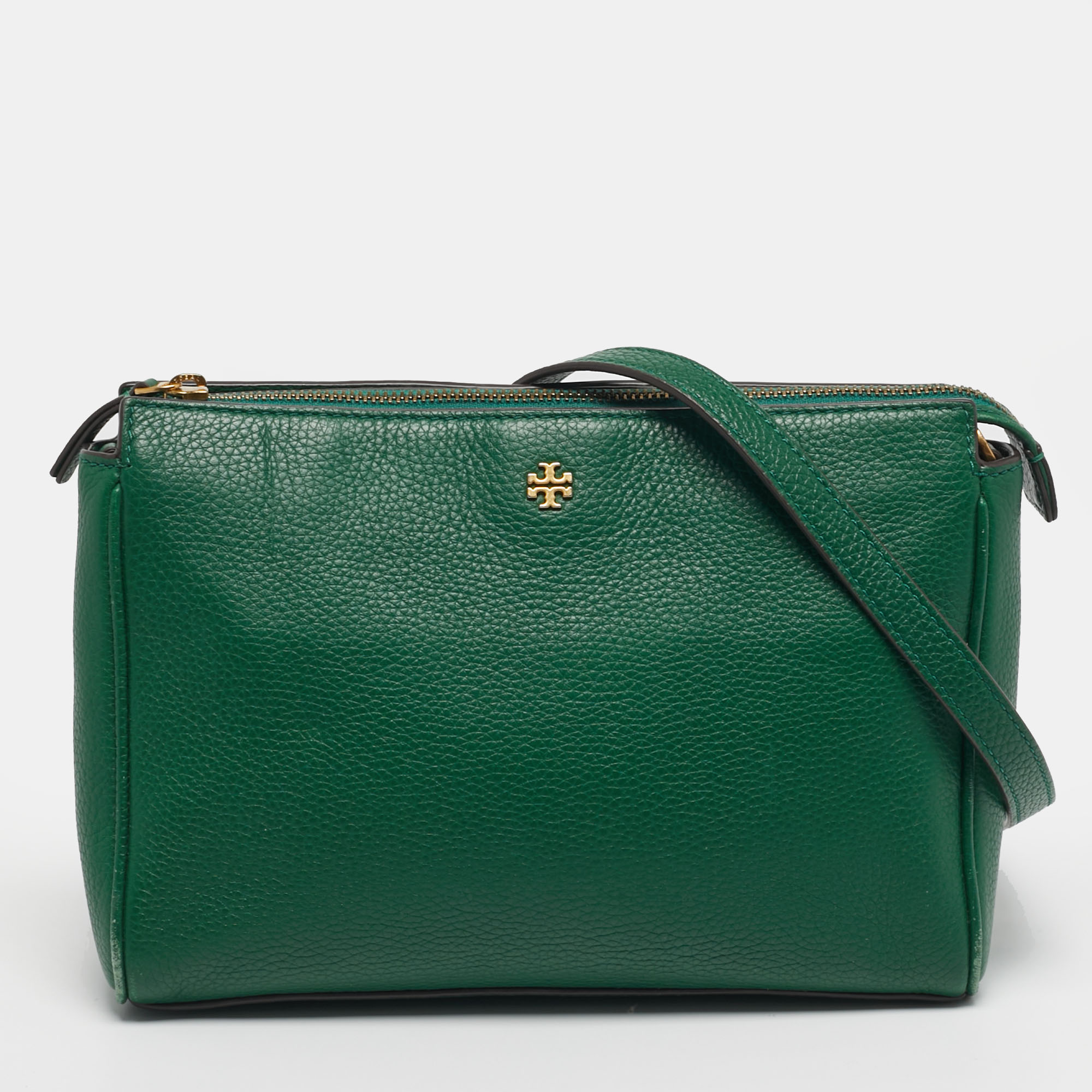 

Tory Burch Mercer Zip Green Leather Crossbody Bag