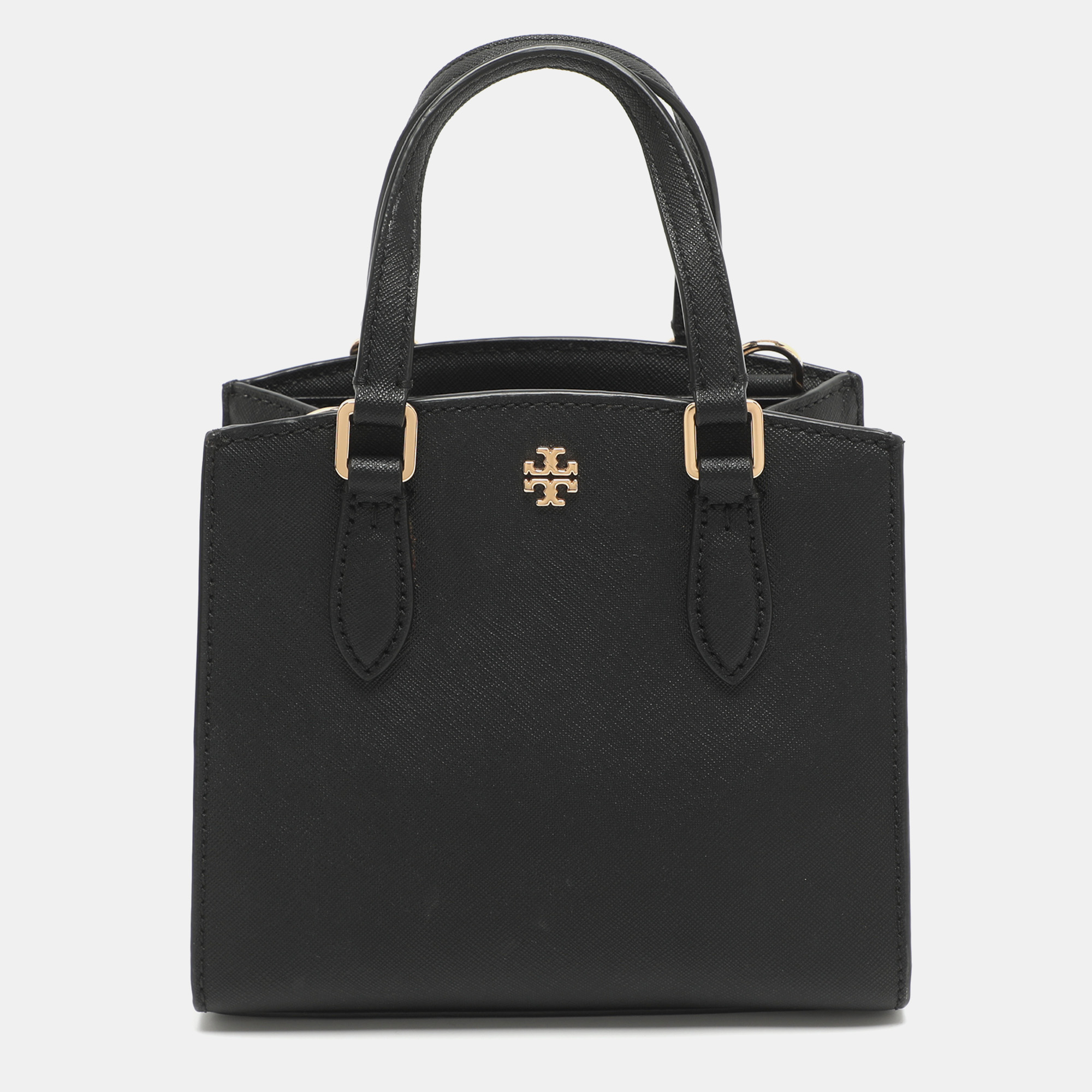 Pre-owned Tory Burch Emerson Micro Black Saffiano Leather Tote