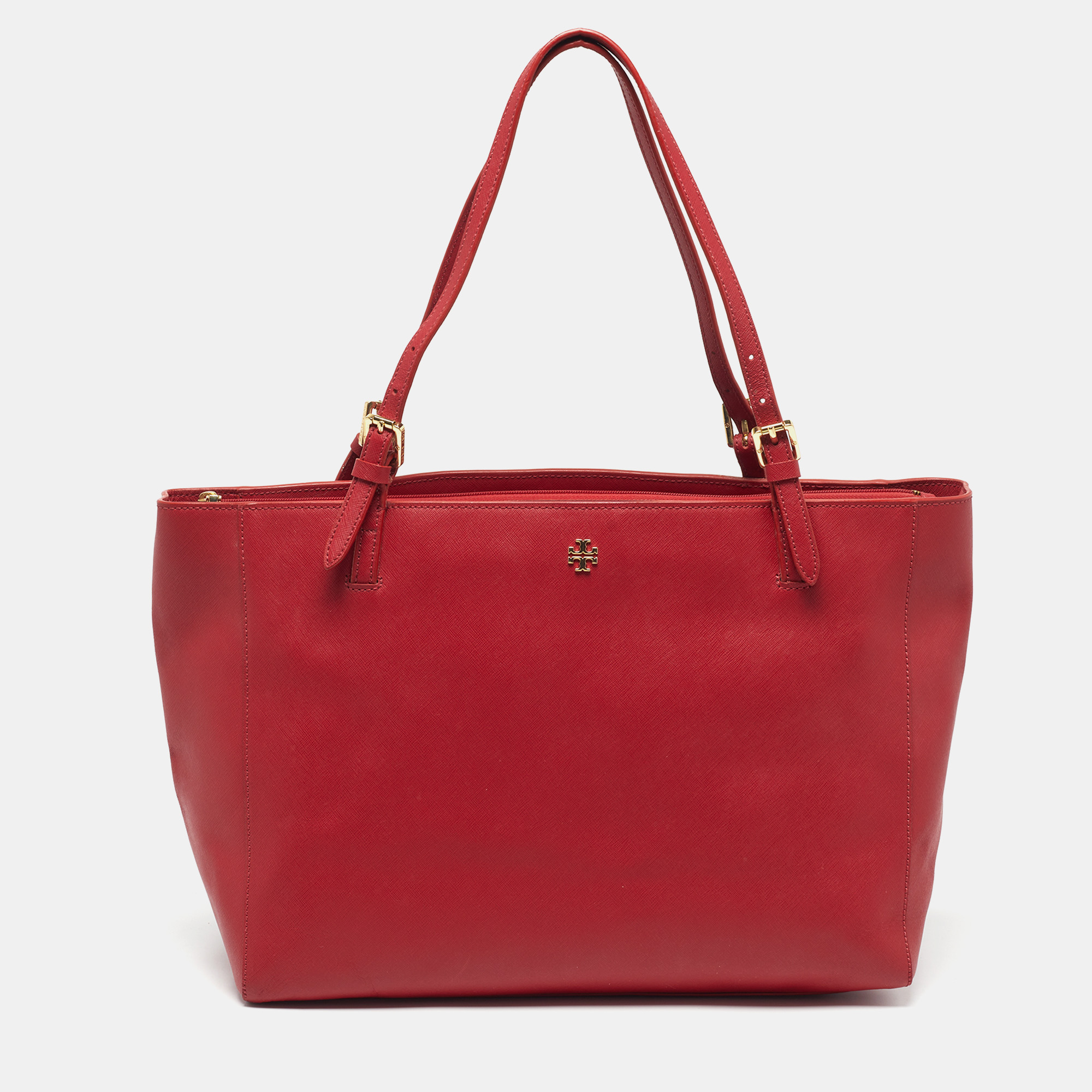 

Tory Burch York Buckle  Red Leather Shopper Tote