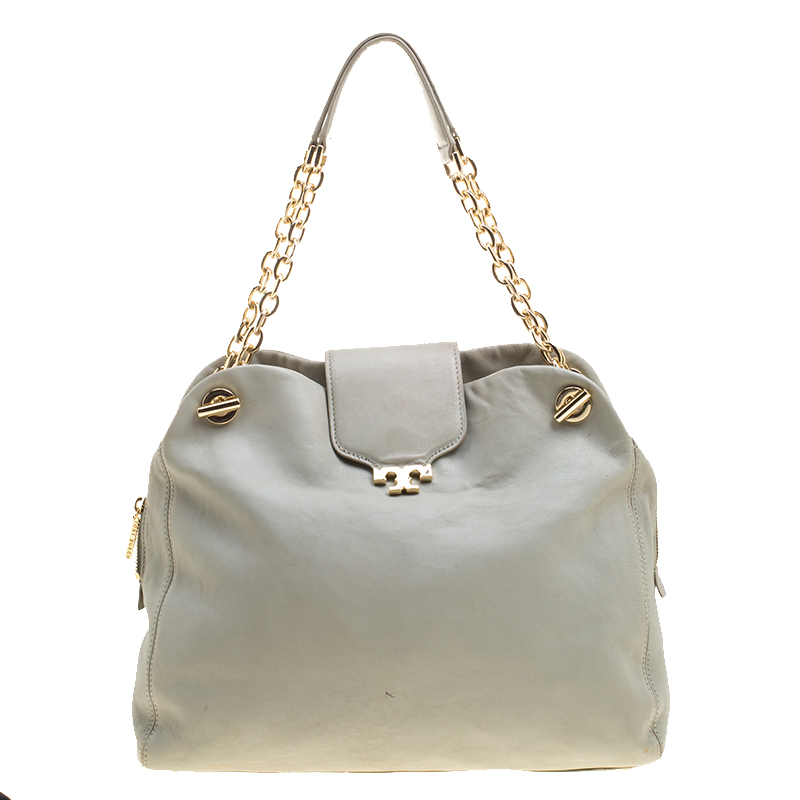 Pre Owned Tory Burch Grey Leather Shoulder Bag